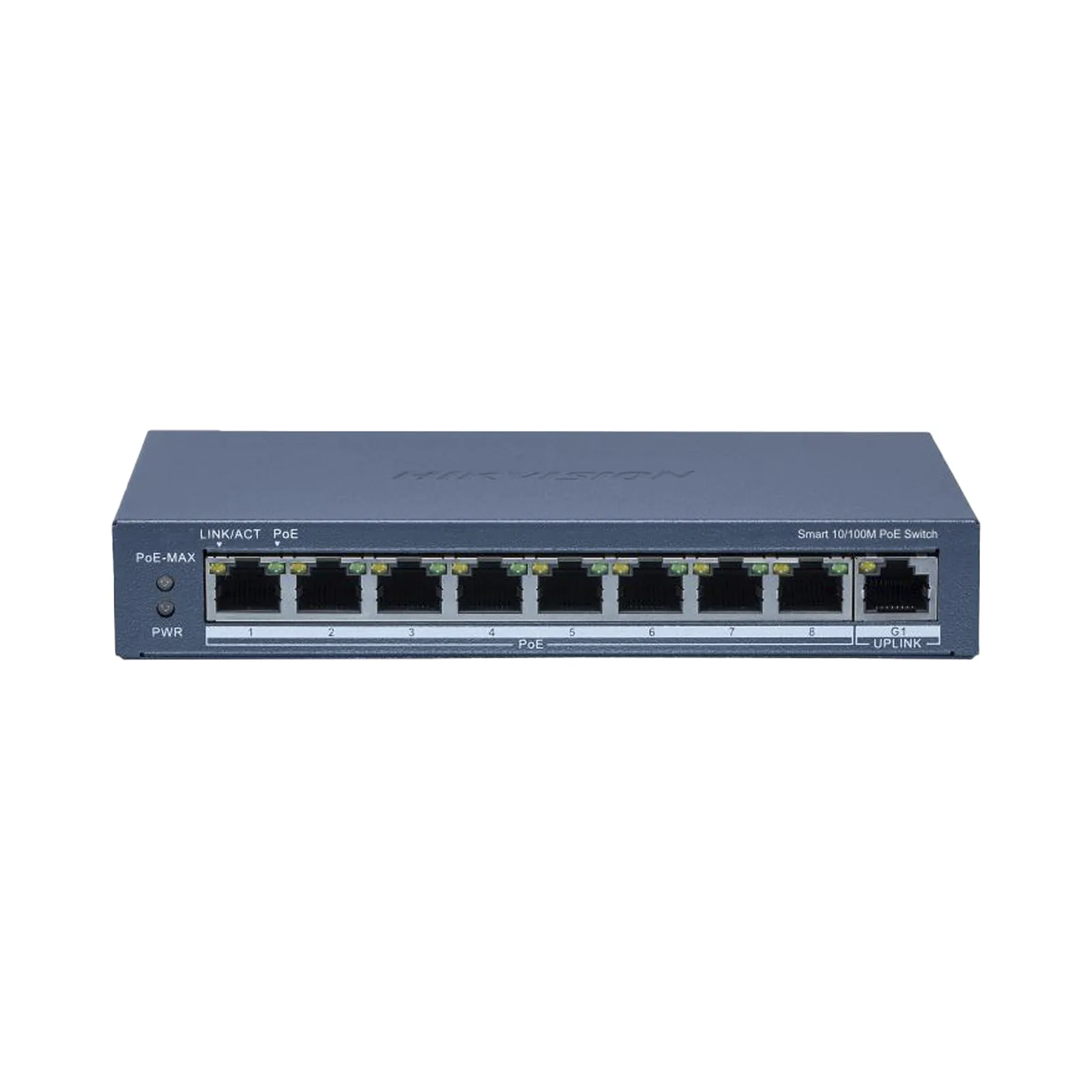 Switch PoE+ / Monitoreable / 8 Puertos 10/100 Mbps PoE+ / 1 Puerto 1000 Mbps Uplink / Configuración Nube Hik-Partner Pro / Modo Extendido hasta 300 metros / 60 W