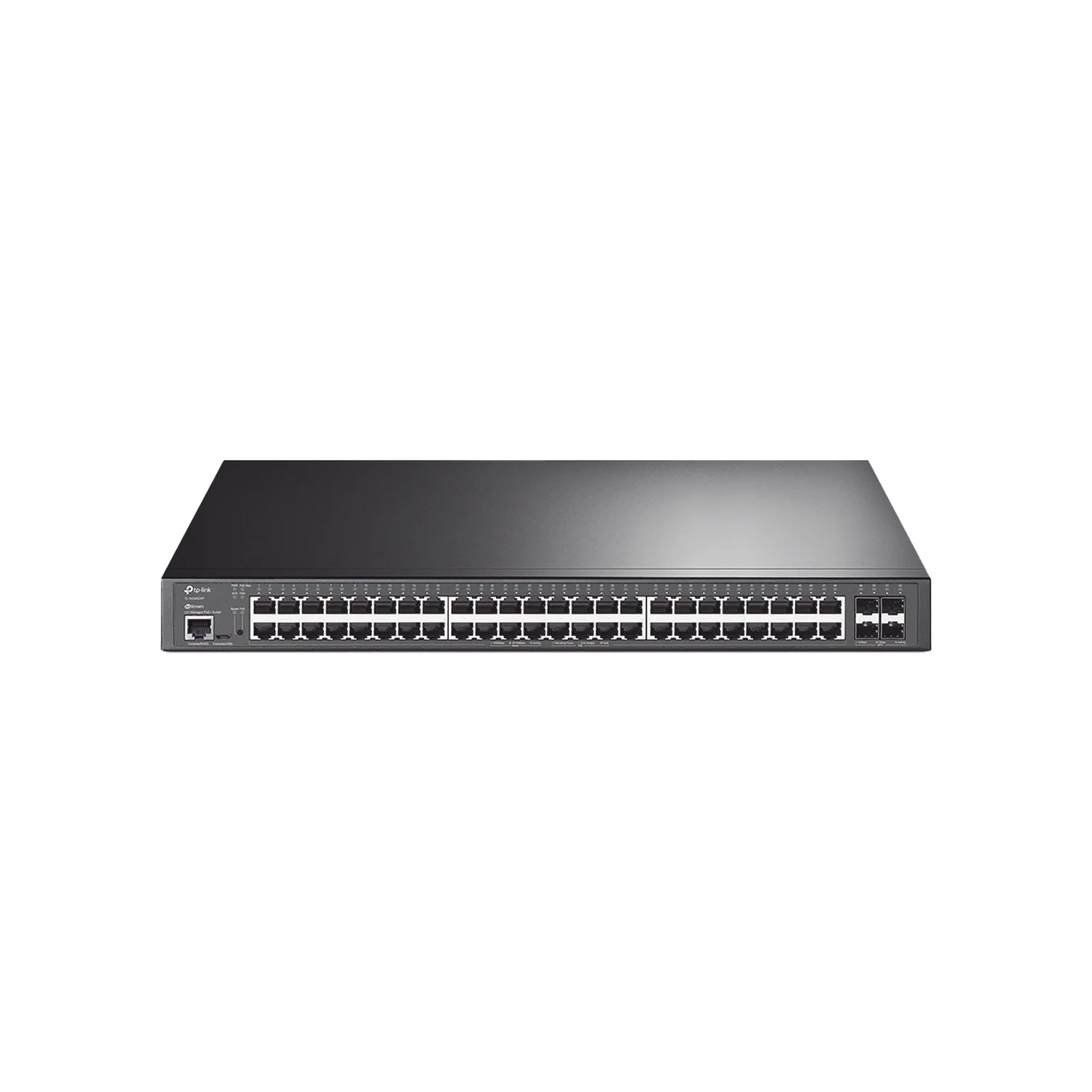 Switch L2+ Omada PoE+ / 48 Puertos PoE+ 10/100/1000 Mbps / 4 Puertos SFP+ 10G / 2 Puertos Consola (RJ45 y microUSB) / Administración Centralizada Omada o Stand-Alone / Multicast IGMP / Calidad de Servicio / Presupuesto PoE 500W / Montaje en Rack