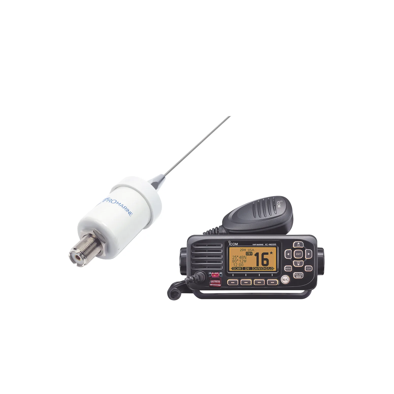 Kit de radio IC-M220 | mas antena marina TX-1600-SYS fabricada en látigo de acero inoxidable