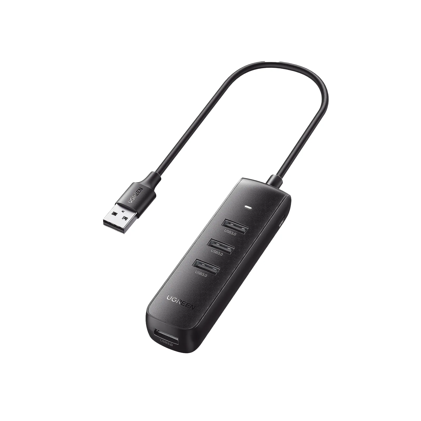 HUB USB-A 3.0 4 en 1 | 4 Puertos USB-A 3.0 (5Gbps) | Cable de 25 cm | Indicador Led | Ideal para Transferencia de Datos | Entrada USB-C para alimentar equipos de mayor consumo como discos duros | Color Negro.