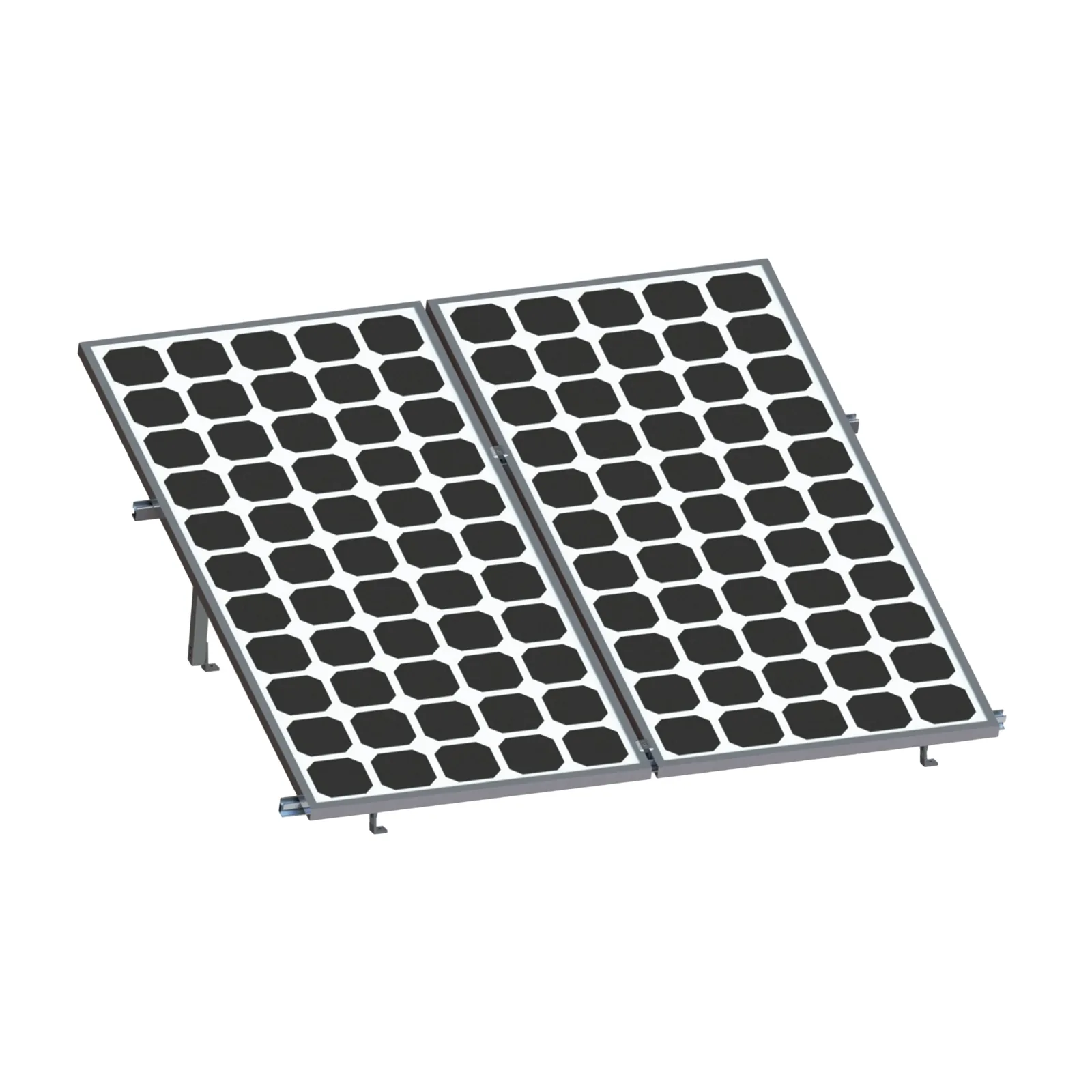 Montaje para 2 Paneles Solares, Riel "8" de 2700mm para Módulos con Espesor de 30-35mm, Velocidad de Viento Máx. 136km/h