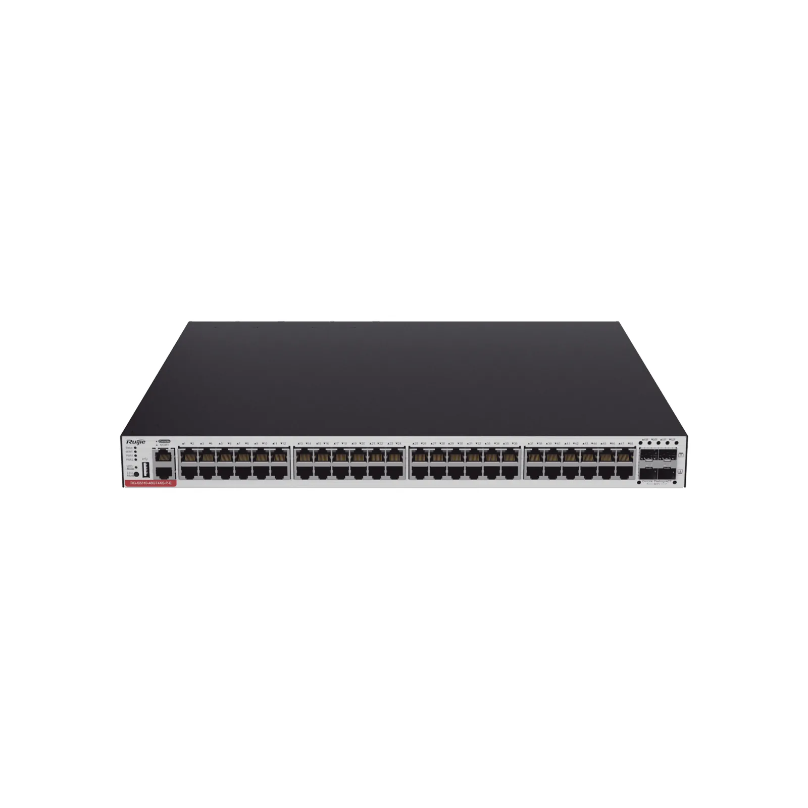 RG-CS83-48GT4XS-PD Switch Administrable Capa 3 PoE con 48 puertos Gigabit 802.3af/at + 4 SFP+ para fibra 10Gb, hasta 1,480 watts, gestión gratuita desde la nube.