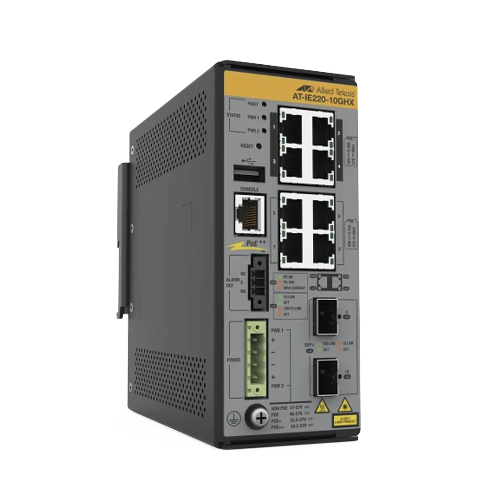 8x 10/100/1000T, 2x 1G/10G SFP+, Industrial Ethernet, Layer 2+ Switch, PoE++ (TAA)