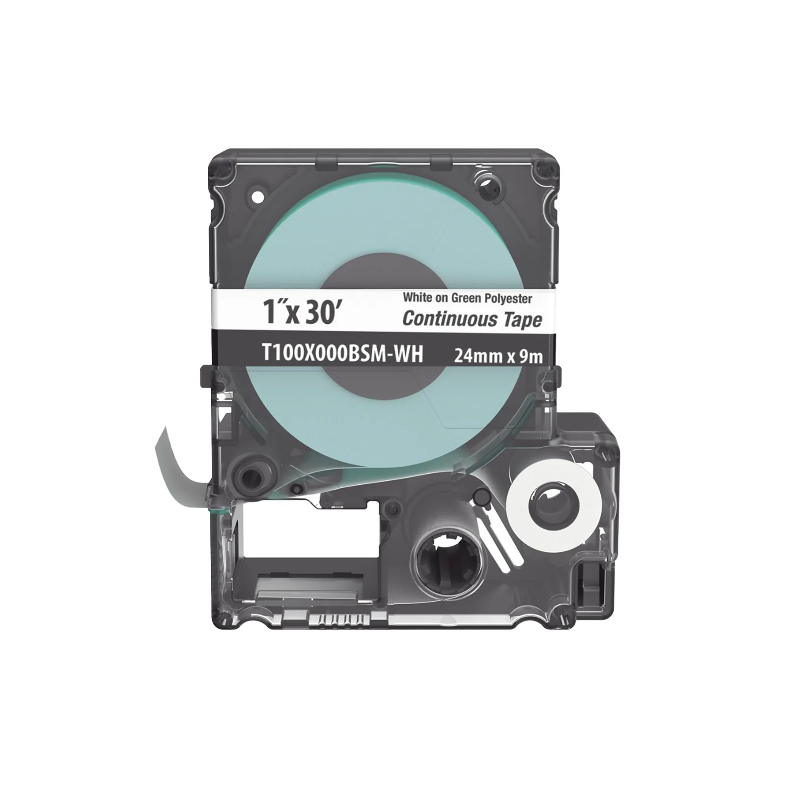 Casete de Etiquetas de Poliéster de Cinta Continua, Color Blanco Sobre Verde, Uso Interior/Exterior, 24 mm (0.94 Pulgadas) de Ancho x 9.1 Metros (29.86 Pies) de Largo