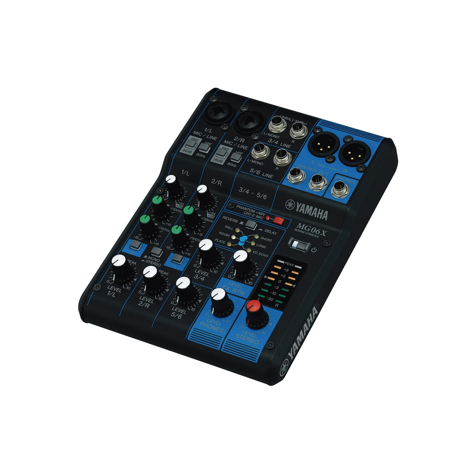 Mezcladora de Audio | 6 Canales | 2 entradas de micro/6 de línea (2 mono + 2 estéreo) | Efectos Integrados | Alimentación Phantom