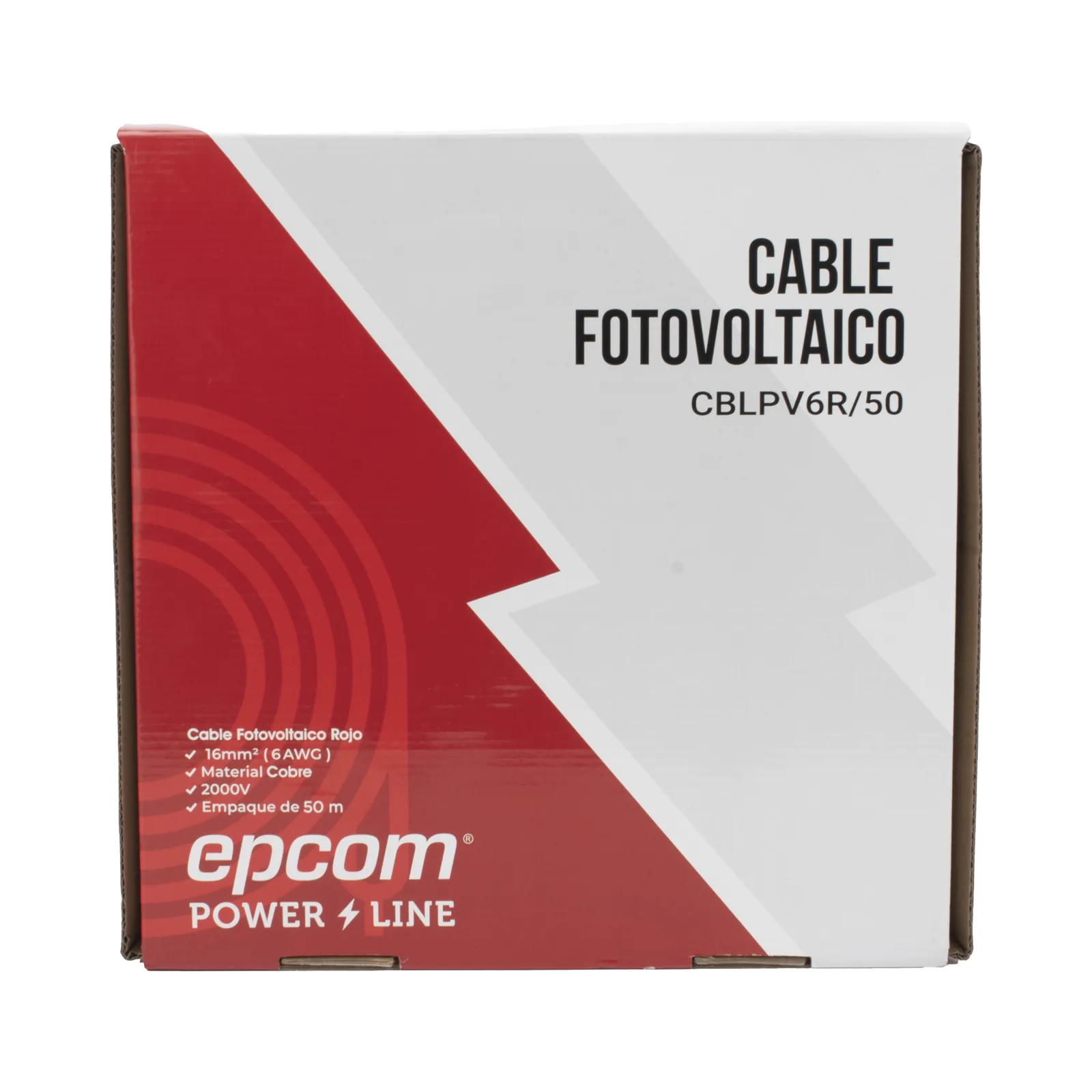 Cable Fotovoltaico Rojo / 16 mm² ( 6 AWG) / Material COBRE / 2000V / Rollo de 50 m