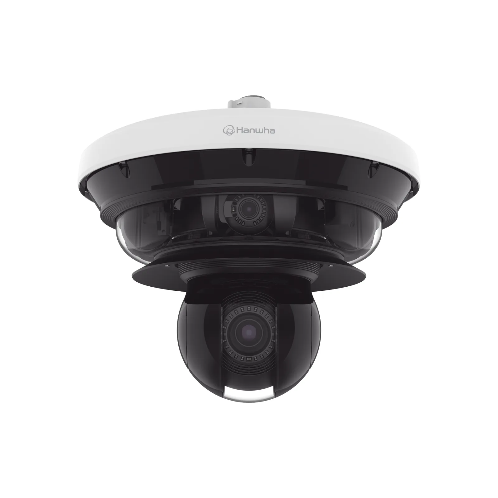 Cámara IP Multisensor 34MP (4 sensores 4K) con lentes motorizados / PTZ 2 MP 40X / Hasta 2 tarjetas MicroSD de 512GB / WDR de hasta 150dB / IP66 / IK10 / autoseguimiento / Inteligencia artificial para eventos