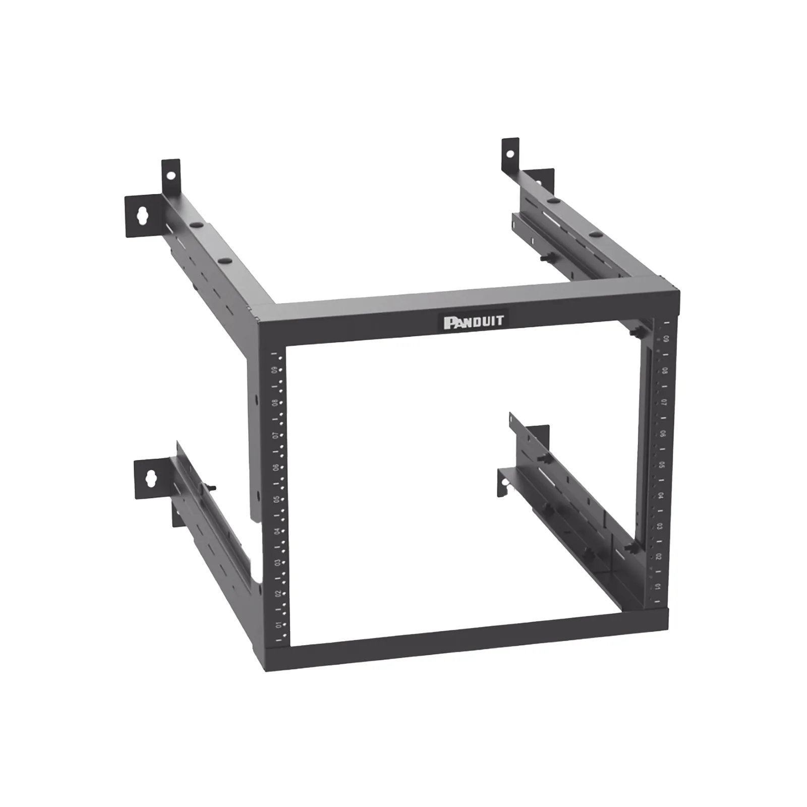 Rack PanZone® de Montaje en Pared, de 19in, Profundidad Ajustable, Rieles Numerados y Roscados #12-24, 9 UR, Color Negro