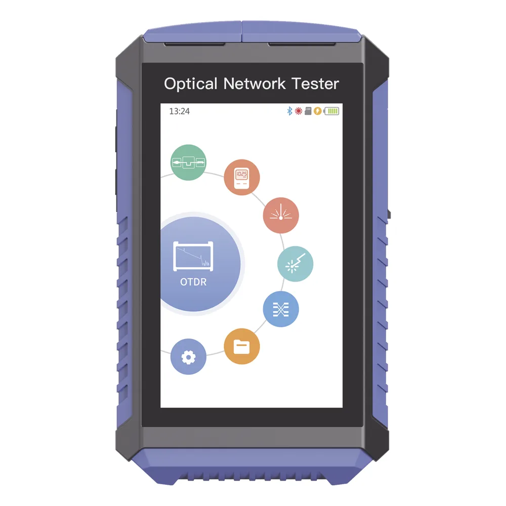 Mini OTDR Touch para Pruebas en Enlaces Fibra Óptica Activos (Prueba de Fibra Viva) / Longitud de Onda en 1625nm / Integra Función OPM / Integra Función VFL 5mW / Mapeo de Cables RJ45 / Recargable / Distancia de Prueba hasta 100 Kilómetros (328084 pie