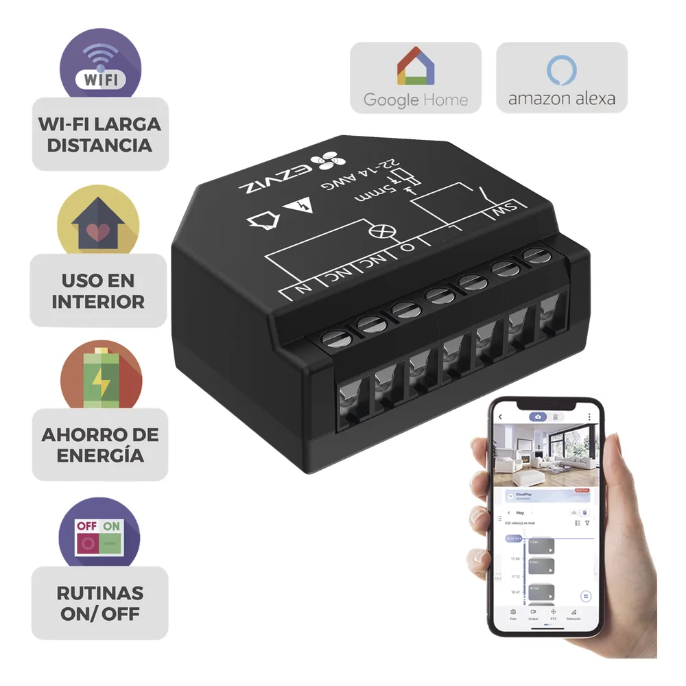 Relevador Wi-Fi Inteligente / Ideal Para Control de Iluminación / 1 Salida para un Apagador / Control Remoto / Horarios Personalizados / Registro de Consumo