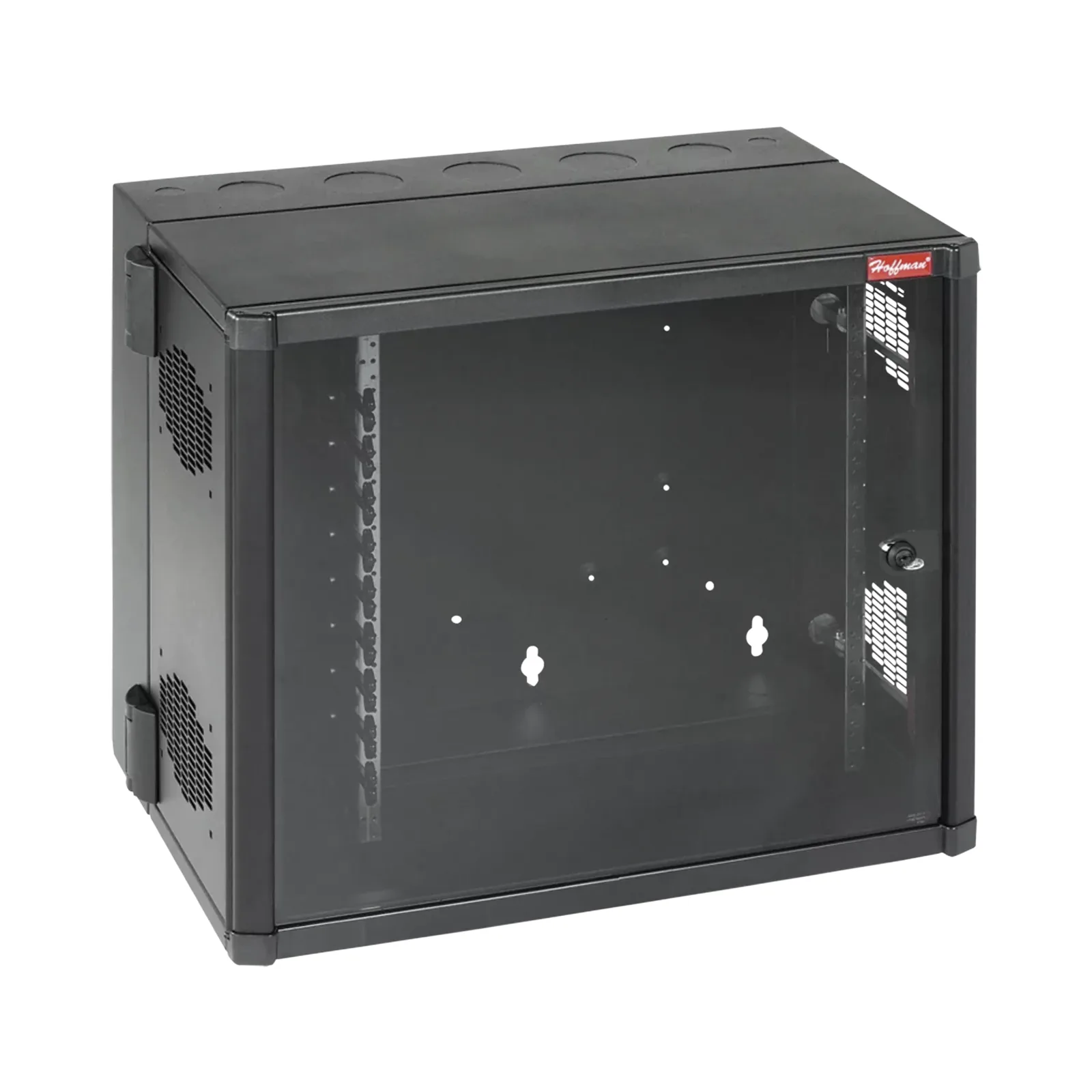 Gabinete AccessPlus de 12 UR Montaje en Pared de 19in, Rieles Numerados y Roscados #10-32, Puerta con Ventana de Seguridad, 700 mm de Ancho, 637 mm de Profundidad, Color Negro