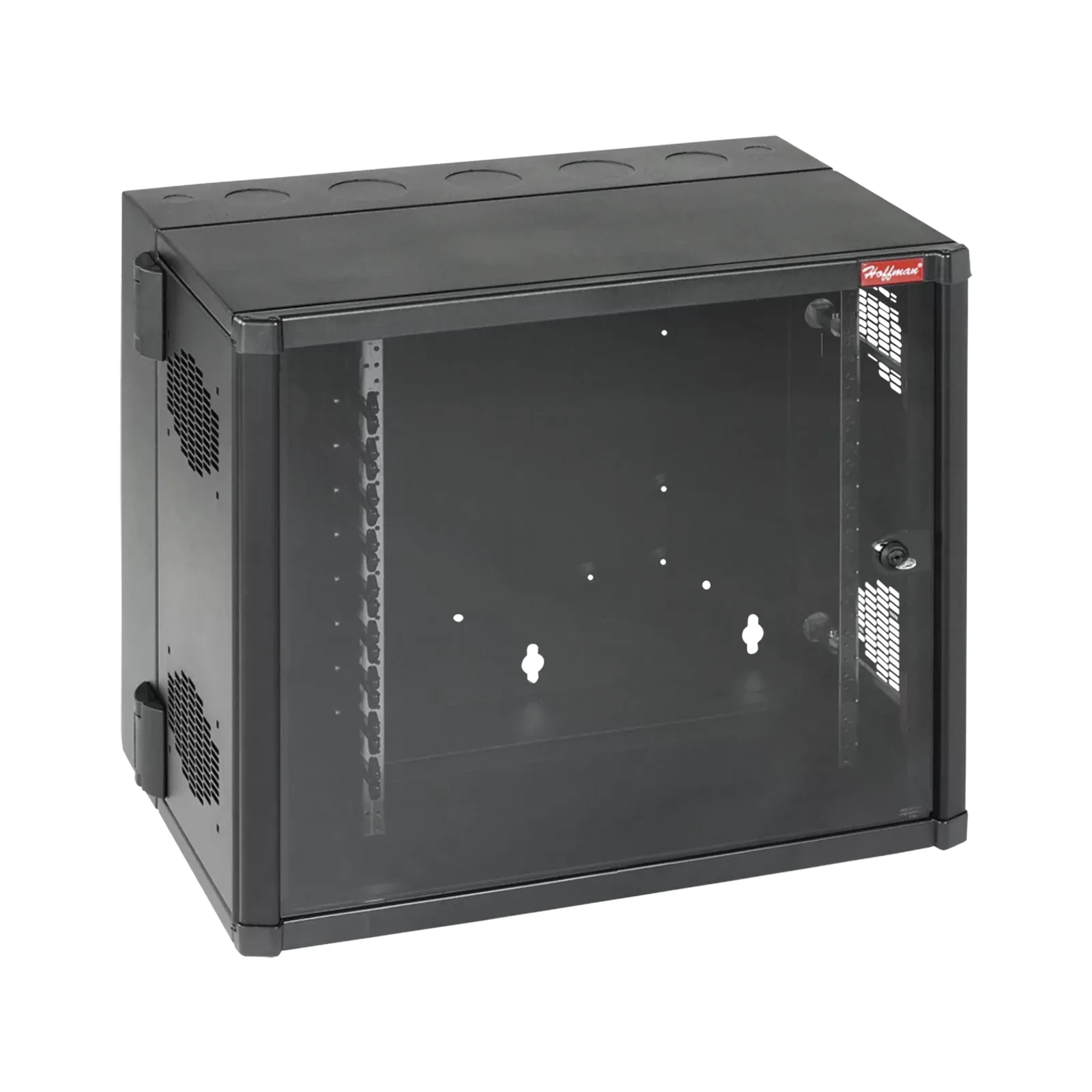 Gabinete AccessPlus de Montaje 26 UR en Pared de 19in, Rieles Numerados y Roscados #10-32, Puerta con Ventana de Seguridad, 700 mm de Ancho, 637 mm de Profundidad, Color Negro