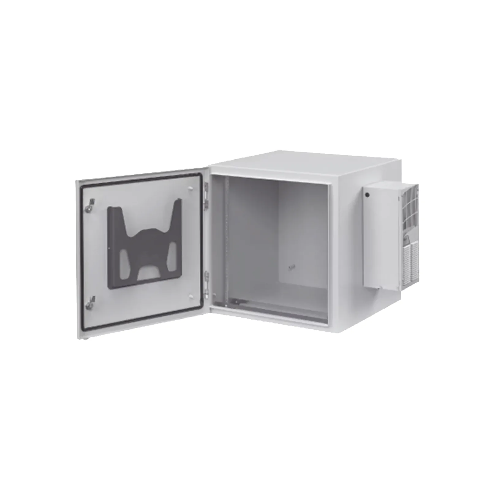 Gabinete Industrial ProTek de 12 UR de 612 x 600 x 614 mm Puerta Sólida Con Aire Acondicionado de 800 BTU Protección NEMA Tipo 4/12; IP66, Fabricado en Acero, Color Gris Claro