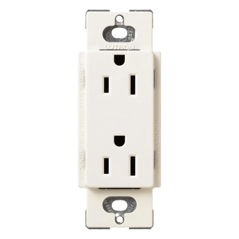 Contacto dúplex de pared 15 A con conexión a tierra, línea Satin Colors de Lutron, color Biscuit