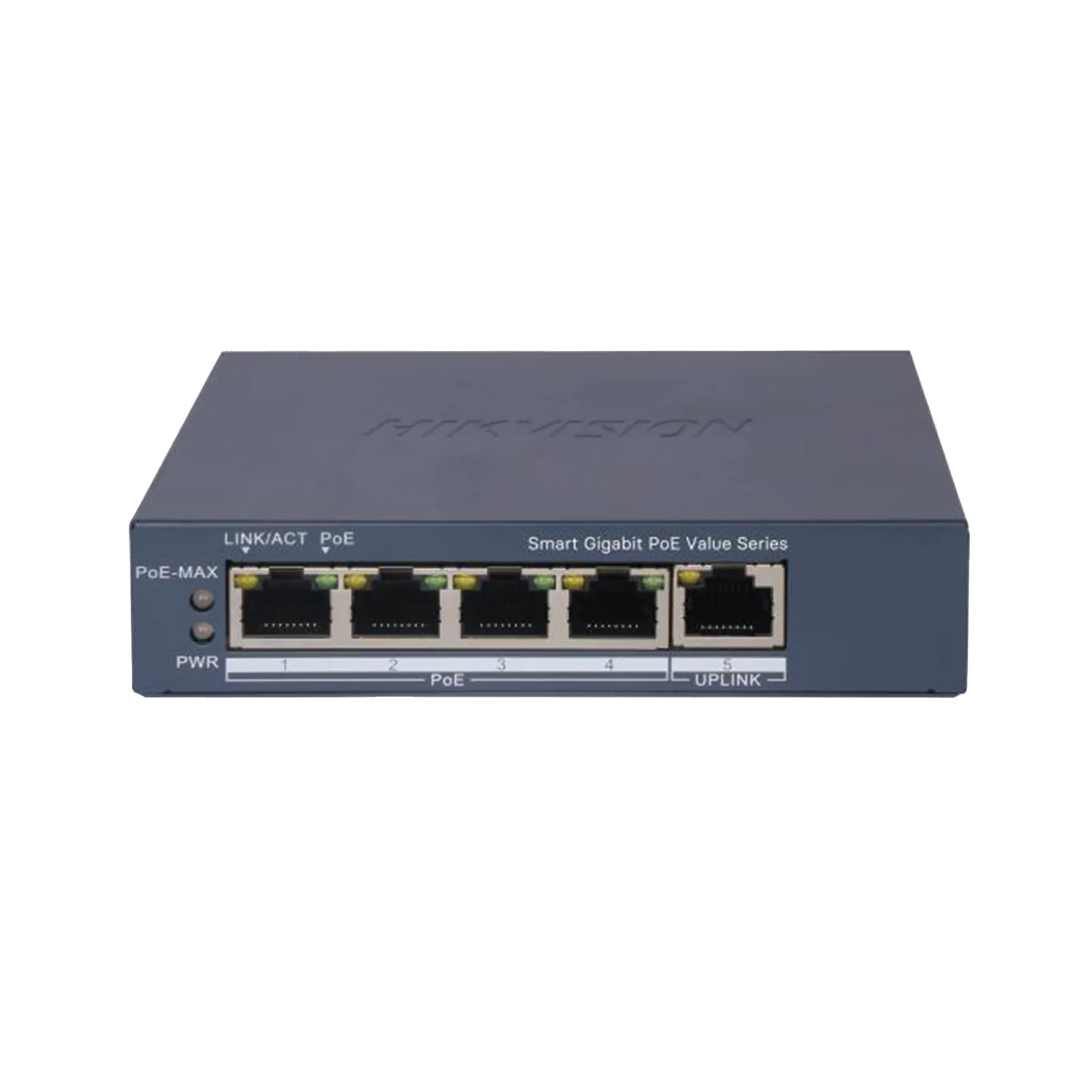Switch Gigabit PoE+ / Monitoreable / 4 Puertos 1000 Mbps PoE+ / 1 Puerto 1000 Mbps Uplink / Configuración Nube Hik-PartnerPro / Modo Extendido hasta 300 Metros / 45 Watts
