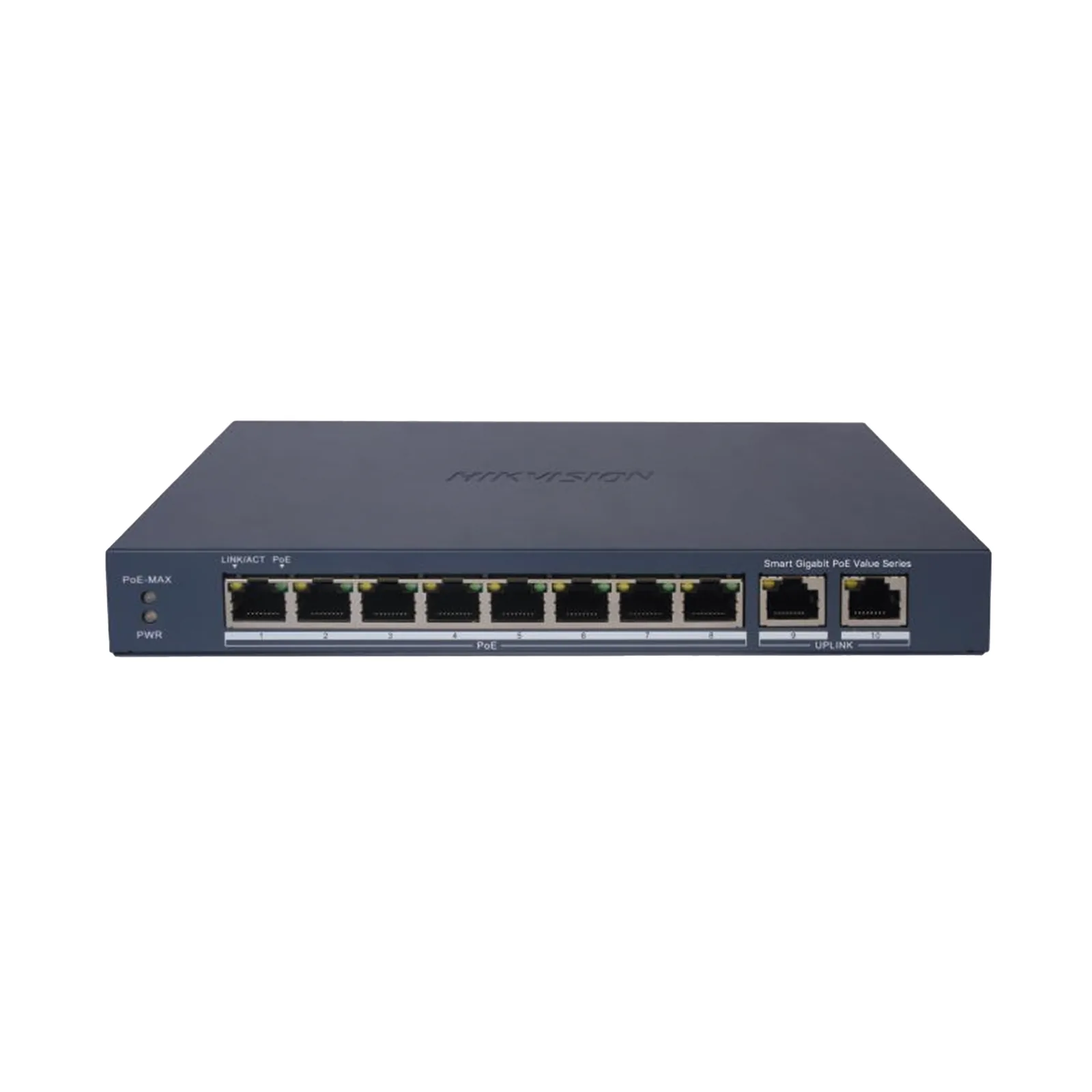 Switch Gigabit PoE+ / Administrable / 8 Puertos 1000 Mbps PoE+ / 2 Puertos 1000 Mbps de Uplink / Configuración Nube Hik-PartnerPro / Modo Extendido hasta 300 Metros / 60 W