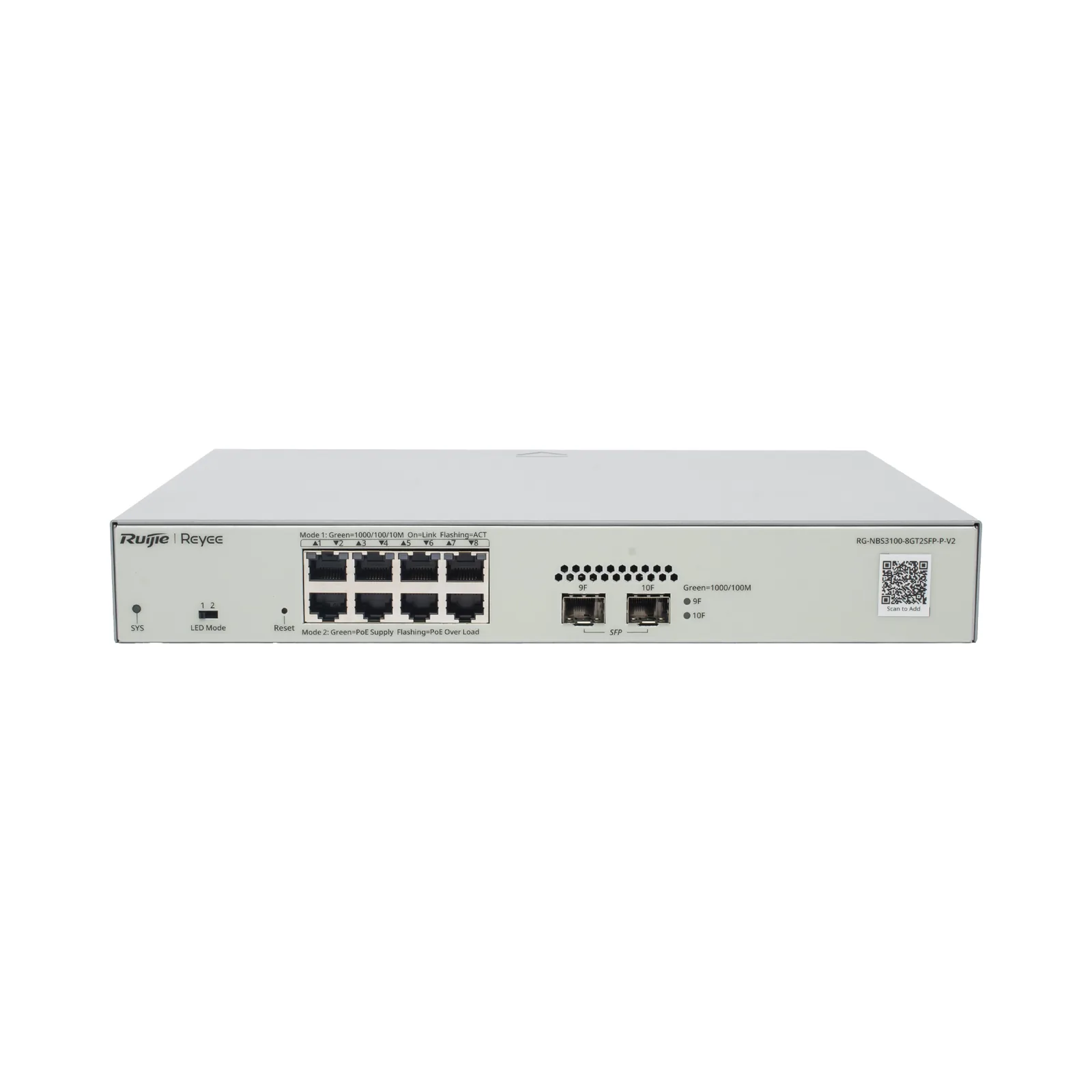 Switch Administrable PoE Capa 2 con 8 puertos Gigabit PoE 802.3af/at + 2 SFP para fibra 1Gb, gestión gratuita desde la nube, 125w