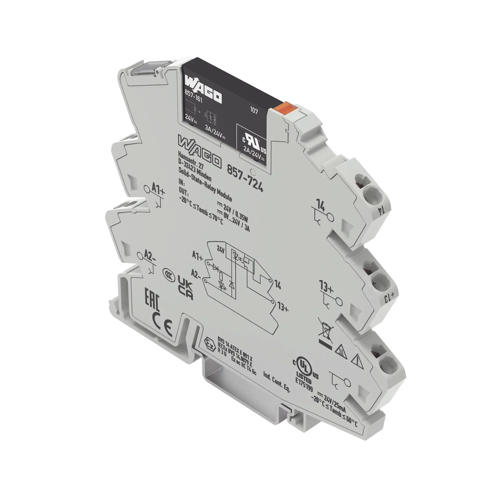 Módulo Relé Solid-State / 24 VCC / 3 A / Push-in CAGE CLAMP® / LED Indicador Amarillo / IP20 / Montaje Carril DIN-35