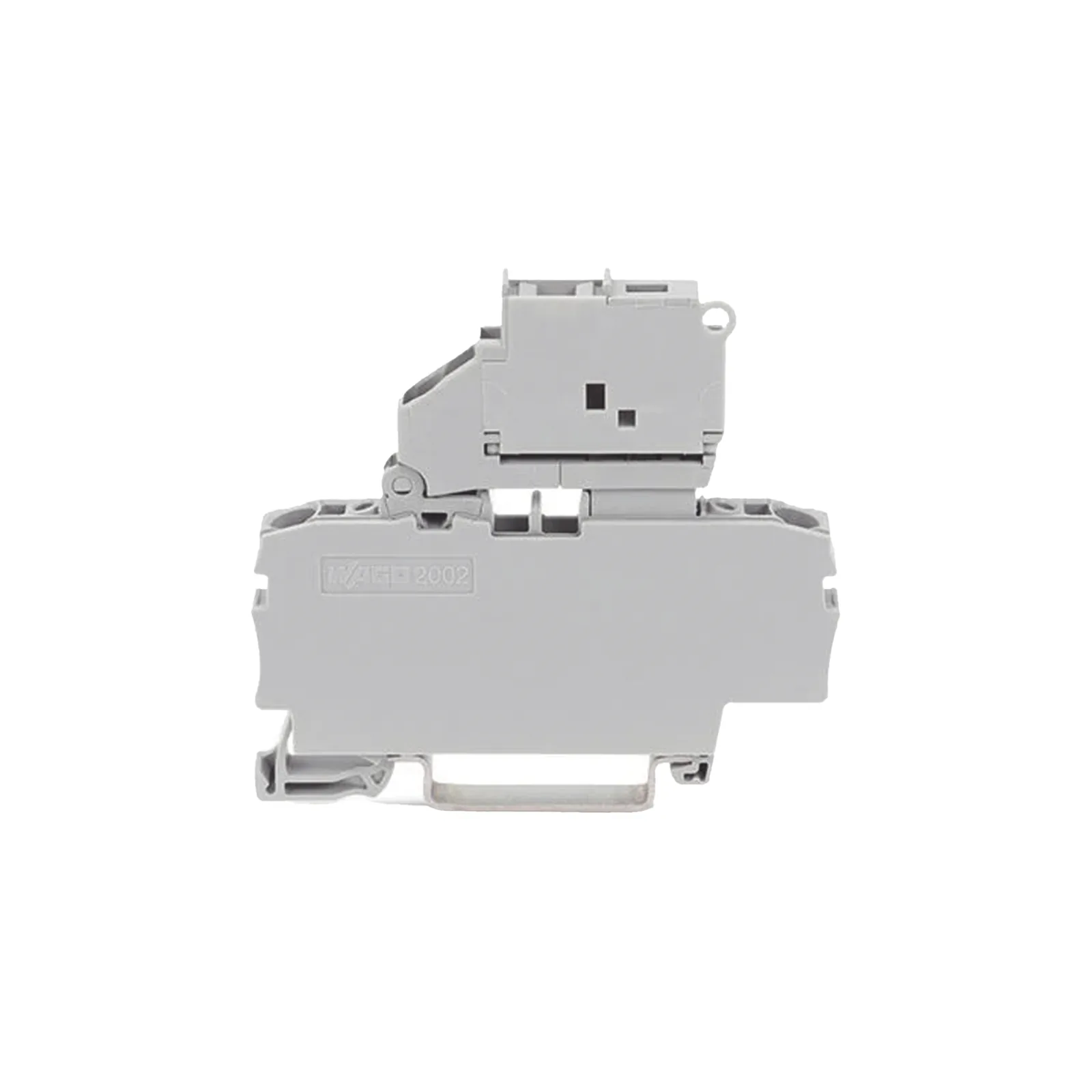 Borna Portafusibles, 2 Conductores, Portafusible Basculante, Placa Final, Fusible Tipo G 5 x 20 mm, Sin Indicación de Defecto, Carril DIN 35 x 15 y 35 x 7,5, 2,5 mm², Push-in CAGE CLAMP®, 6,3 A, 250 V, Gris