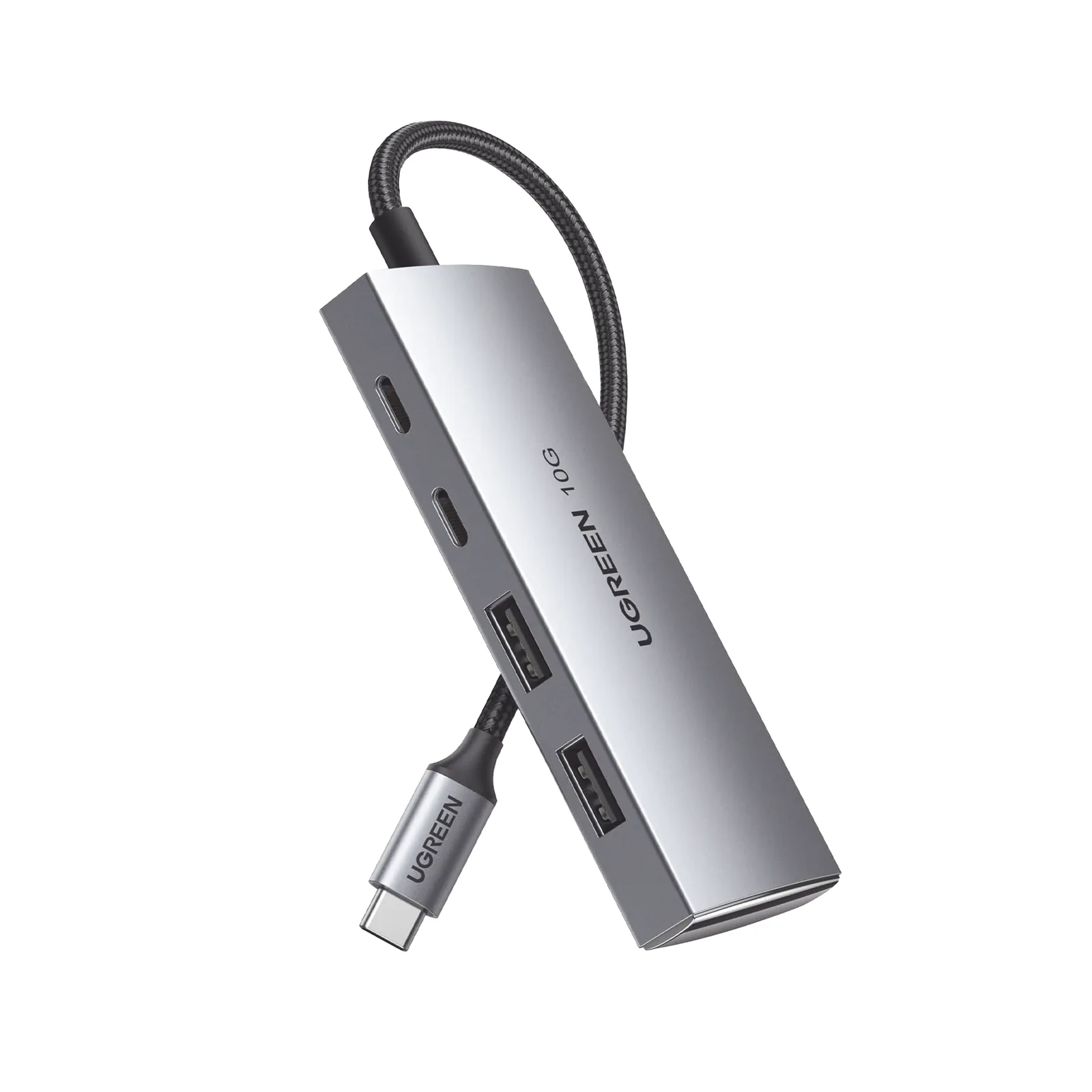 HUB USB-C 3.2 4 en 1 | 2 Puertos USB-C 3.2 (10 Gbps) | 2 Puertos USB-A 3.2 (10 Gbps) | Admite OTG | Compatible con MacBook, Chormebook, iMac, iPad Pro, iOS, Windows, Mac OS, Android | Carcasa de Aluminio | Nylon Trenzado.