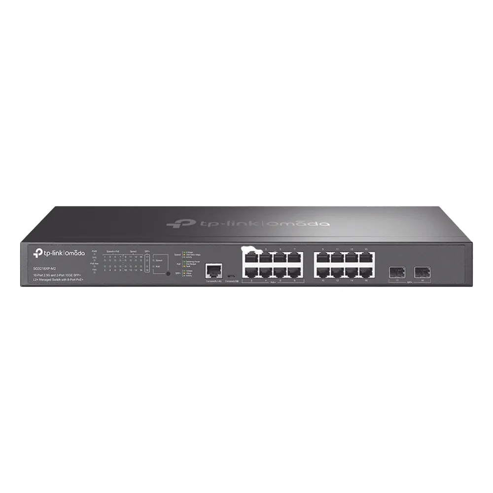 Switch L2+ Omada PoE+ / 16 Puertos MultiGigabit 2.5G / 8 Puertos 2.5G Sin PoE / 8 Puertos PoE+ 2.5G / 2 Puertos SFP+ 10G / Administración Centralizada Omada o Stand-Alone / Multicast IGMP / Presupuesto PoE 240W / Montaje en Rack