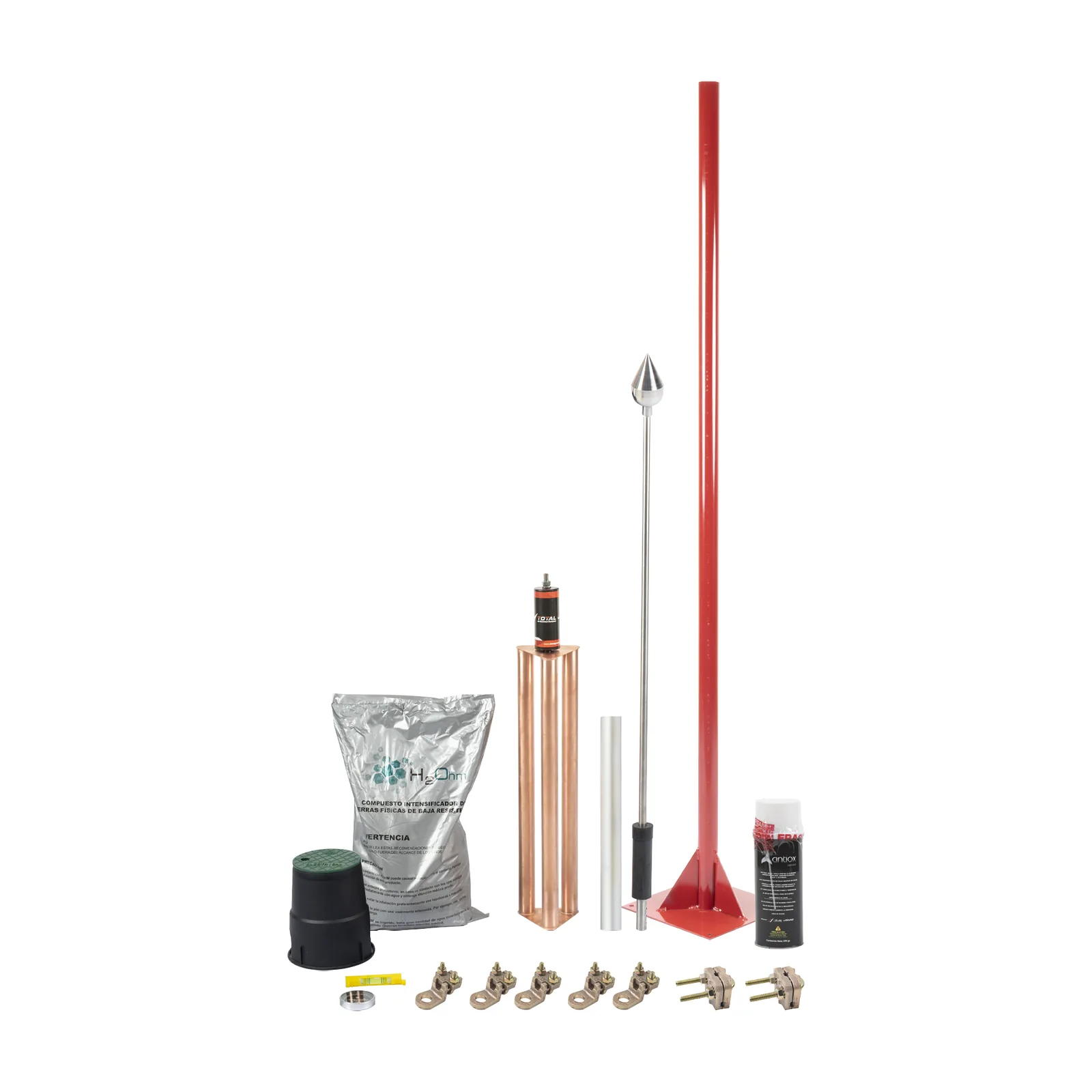 Kit Pararrayo con Punta en Aluminio con Accesorios para Protección de Diámetro de 160 m.