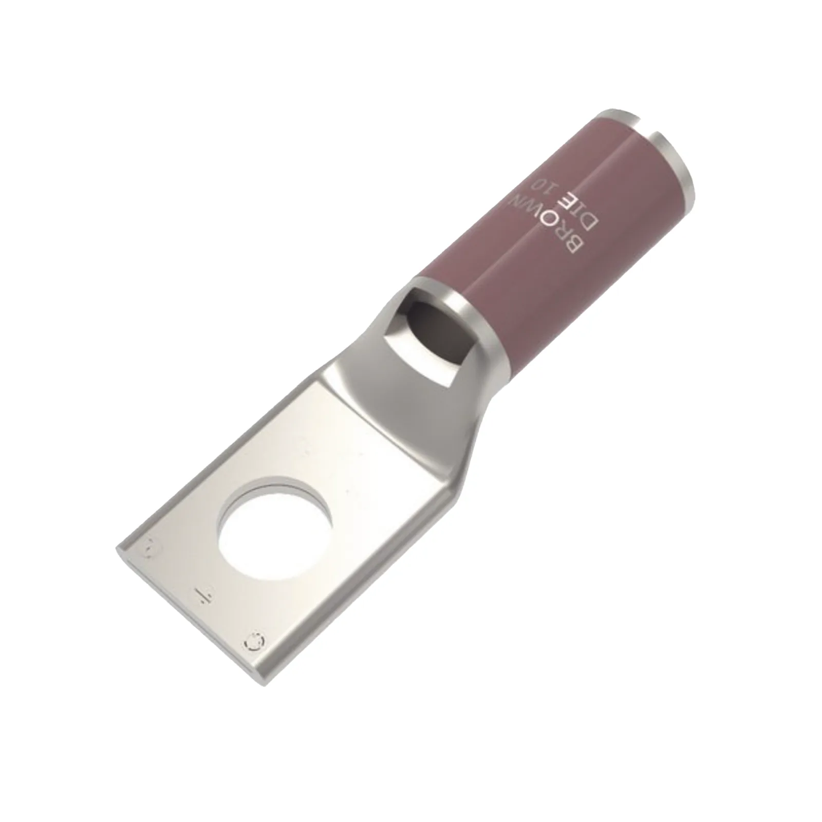 Zapata Terminal de Compresión de Cobre Electrolítico Estañado de Cañón Corto para Tornillo de 1/2" y Calibre 2 AWG.