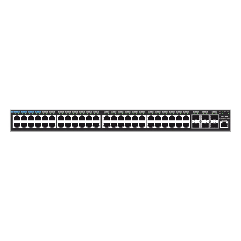 Switch Capa 3 Administrable / 48 puertos 10/100/1000 Mbps + 6 Puertos SFP+ de 10 Gigabits / Compatible con GWN Cloud.