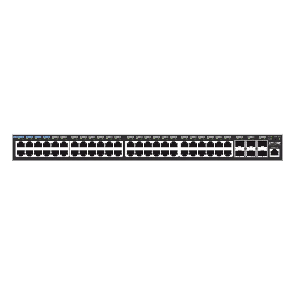Switch Capa 3 PoE+ Administrable / 48 puertos 10/100/1000 Mbps + 6 Puertos SFP+ de 10 Gigabits / Hasta 740W / Compatible con GWN Cloud.