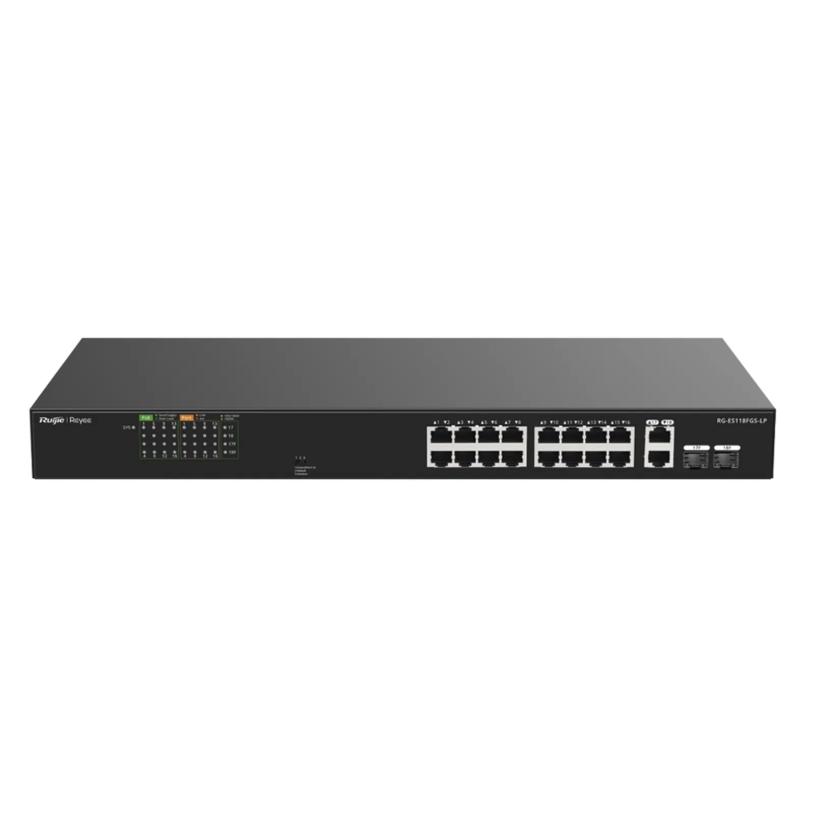 Switch PoE+ no Administrable, Hasta 120 Watts, Ideal para CCTV, 16 Puertos PoE +10/100, 2 Uplinks Gigabit y 2 SFP COMBO
