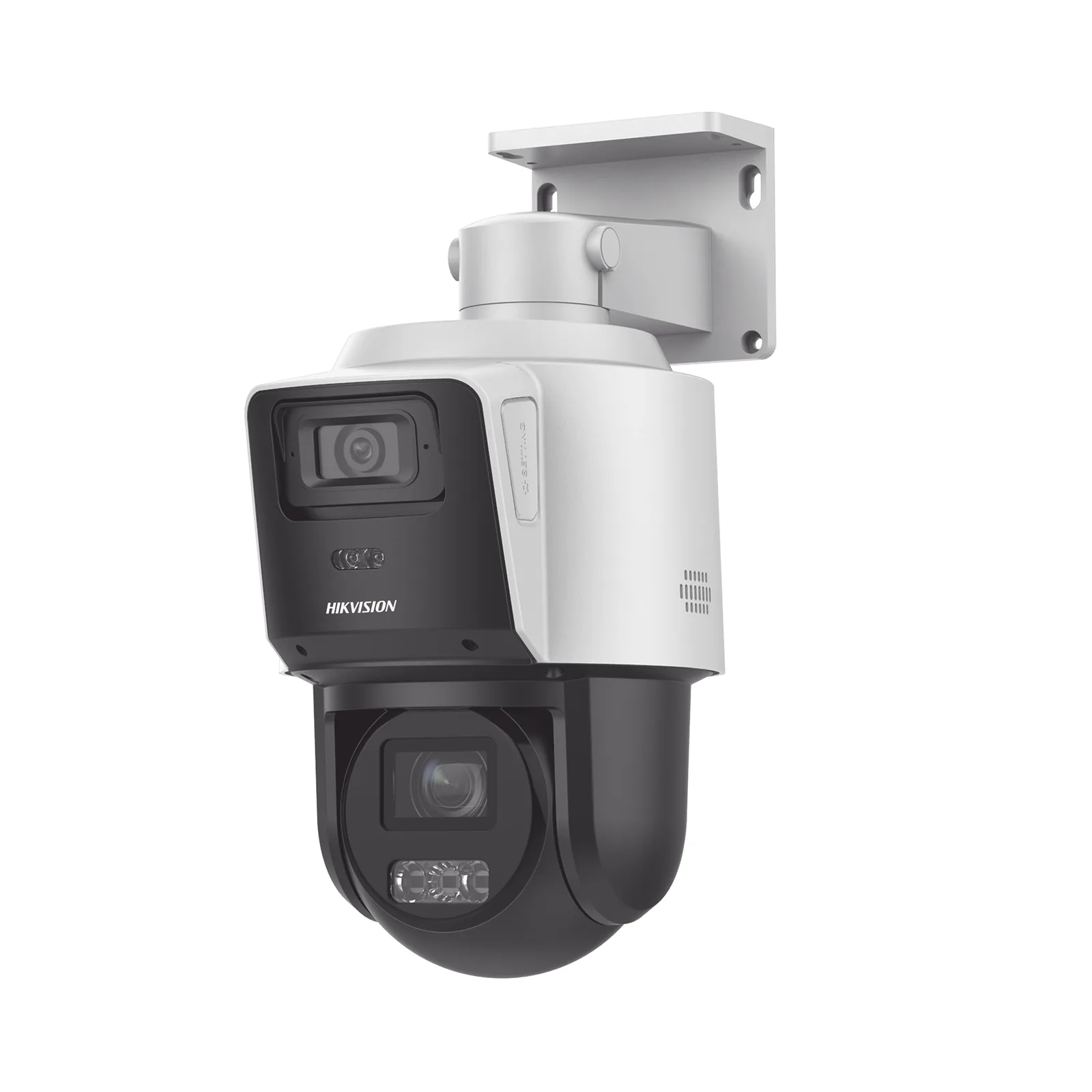 [TandemVu] PTZ IP 4 Megapixel con Cámara Panorámica 4 Megapixel / 4X Zoom / Dual Light (40 mts IR + 30 mts Luz Blanca) / ACUSENSE / IP66 / PoE+ / Audio de Dos Vías / Micro SD / Incluye Base para Techo o Pared
