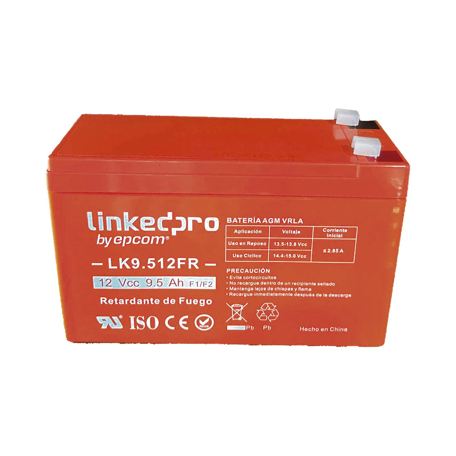 Batería de respaldo 12 V | 9.5 Ah | AGM | Certificada UL94-V0 Retardante a la Flama | Especial para Seguridad Electrónica | UPS | Sistemas de Emergencia | Vida útil 5 años | Terminales F1 + Adaptador F2