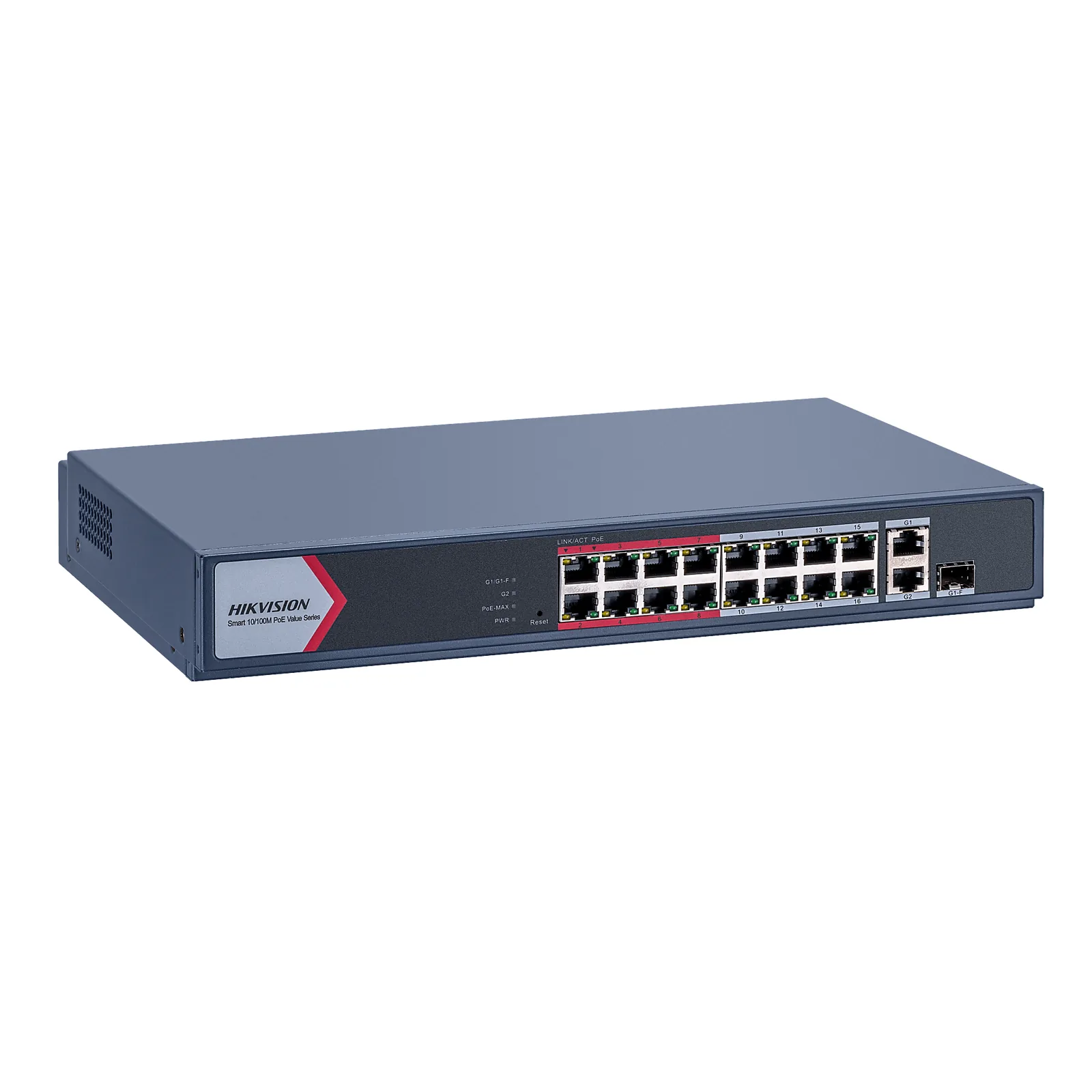 Switch PoE+ / Monitoreable / 16 Puertos 10/100 Mbps PoE+ / 2 Puertos 1000 Mbps Uplink / 1 Puerto SFP Uplink / Modo Extendido hasta 300 Metros / 130 W