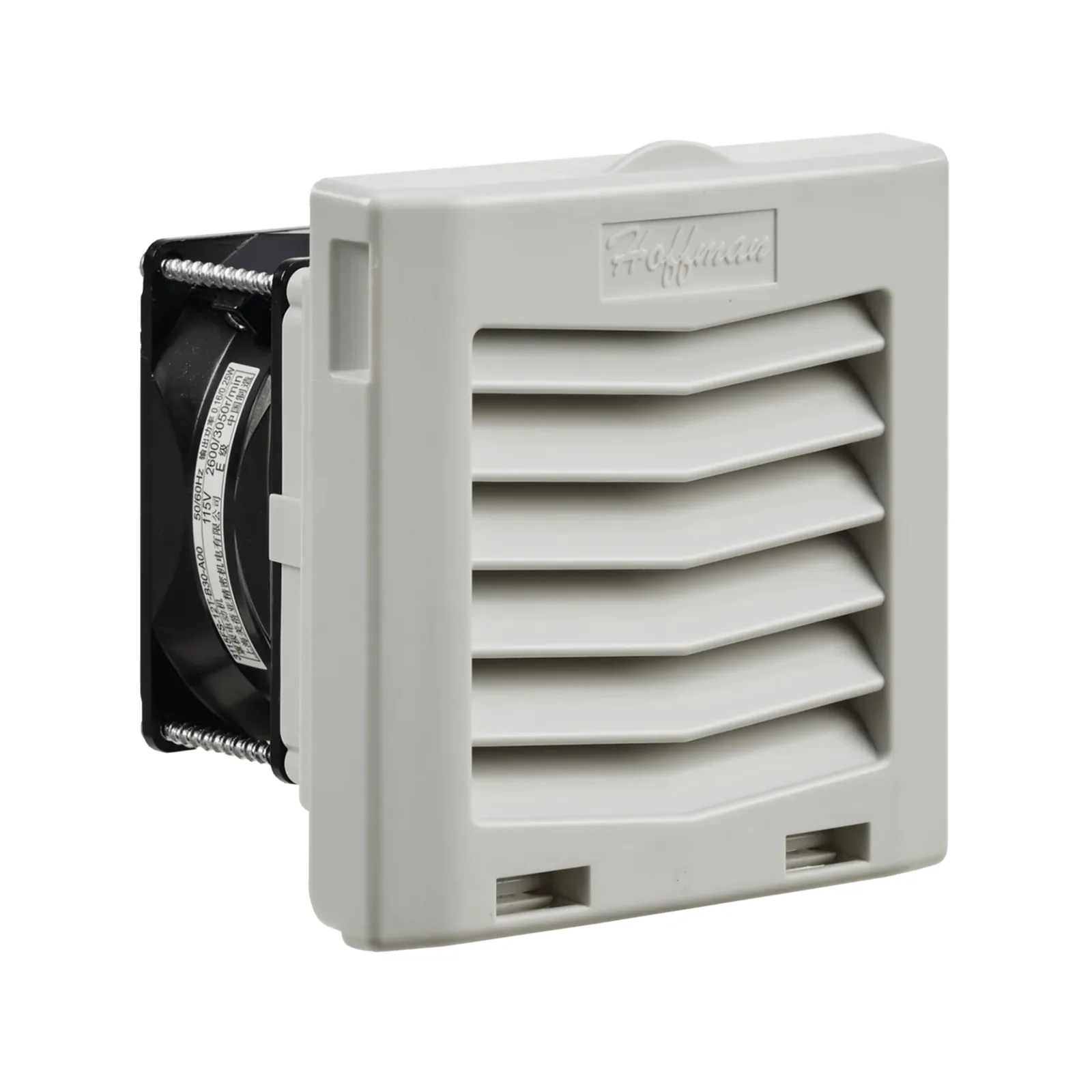 Ventilador Con Filtro de Montaje Lateral HF04, Con Flujo de Aire de 21 CFM, 115 Vca, Color Gris Claro