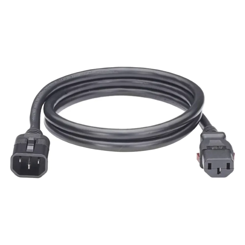 Cable de Alimentación Eléctrica Con Bloqueo de Seguridad, de IEC C14 a IEC C13, 1.2 Metros de Largo, Color Negro, 1 Pieza
