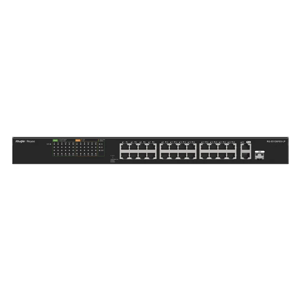 Switch PoE+ no Administrable, hasta 180 Watts Ideal para CCTV, 24 Puertos 10/100 PoE+, 2 Uplinks Gigabit (1 SFP COMBO)