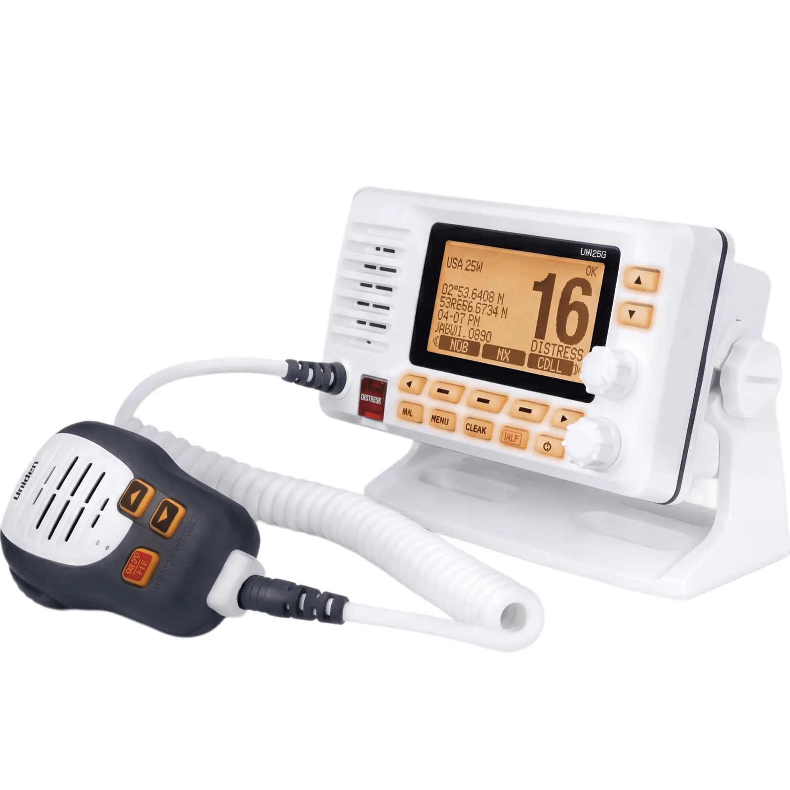 Radio Móvil Marino VHF / 25W RF / GPS Integrado / NMEA 2000 / DSC Clase D / IPX8 Sumergible / Blanco