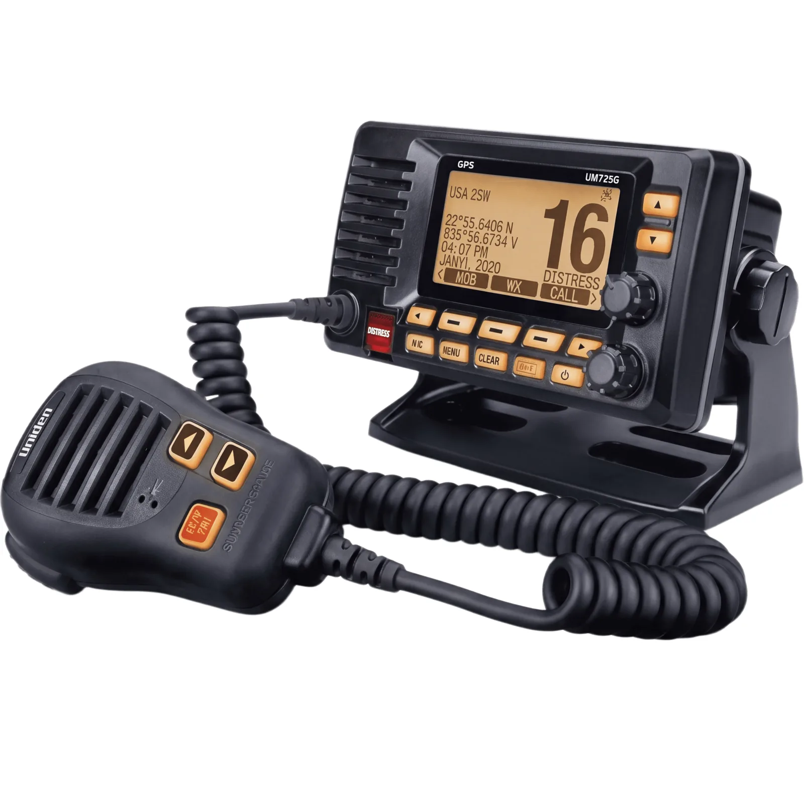 Radio Móvil Marino VHF / 25W RF / GPS Integrado / NMEA 2000 / DSC Clase D / IPX8 Sumergible / Negro