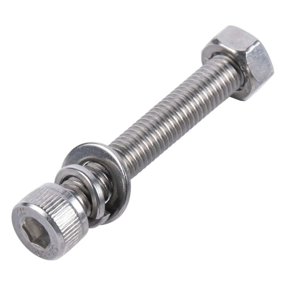1 Tornillo Allen Milimétrico de Acero Inoxidable M8-1.25 x 20 / Con 1 Tuerca, 1 Arandela de Presión y 1 Plana / Para Montajes de Módulos Foto Voltaicos.
