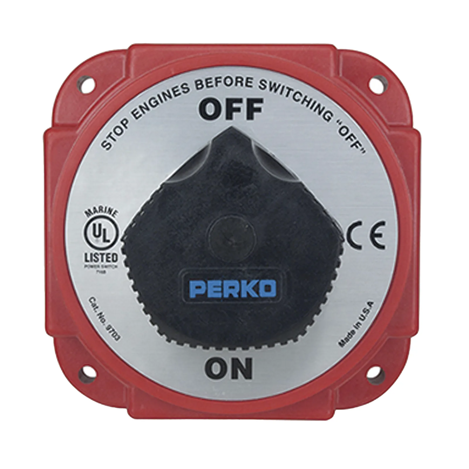 Interruptor Desconexión Batería 9703 con Desconexión Campo Alternador, 480 Amperios Continuos, 1200 Amperios Intermitentes, 6-32 VDC, Terminales 1/2 Pulgada, Montaje Marino