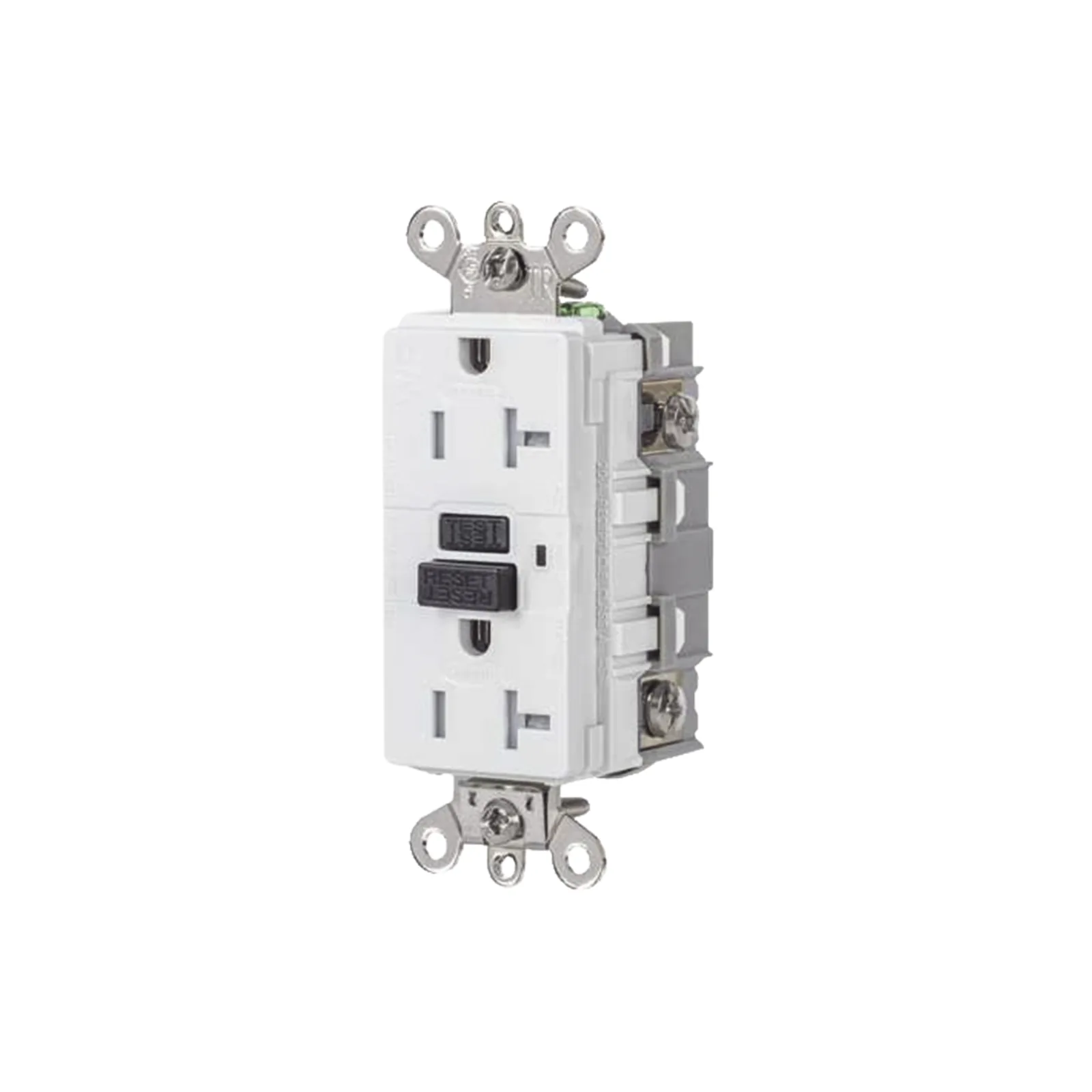 Contacto GFCI 20 A 125 V / Resistente a Intemperie / A prueba de manipulaciones / Color Blanco (Nema 5-20R) / Grado Industrial.