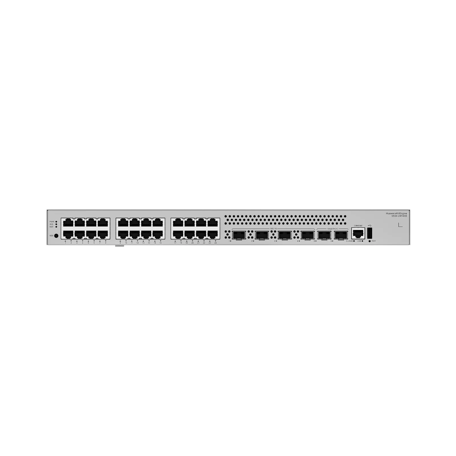 Switch Empresarial Core Gigabit Administrable Capa 3 / 24 Puertos 10/100/1000 Mbps / 4 Puertos 10GE SFP+ Uplink / 2 Puertos 10GE SFP+ (Stack) / ERPS / Ruteo Dinamico (RIP, OSPF, IS-IS y BGP) / iStack / Administración Nube Gratis