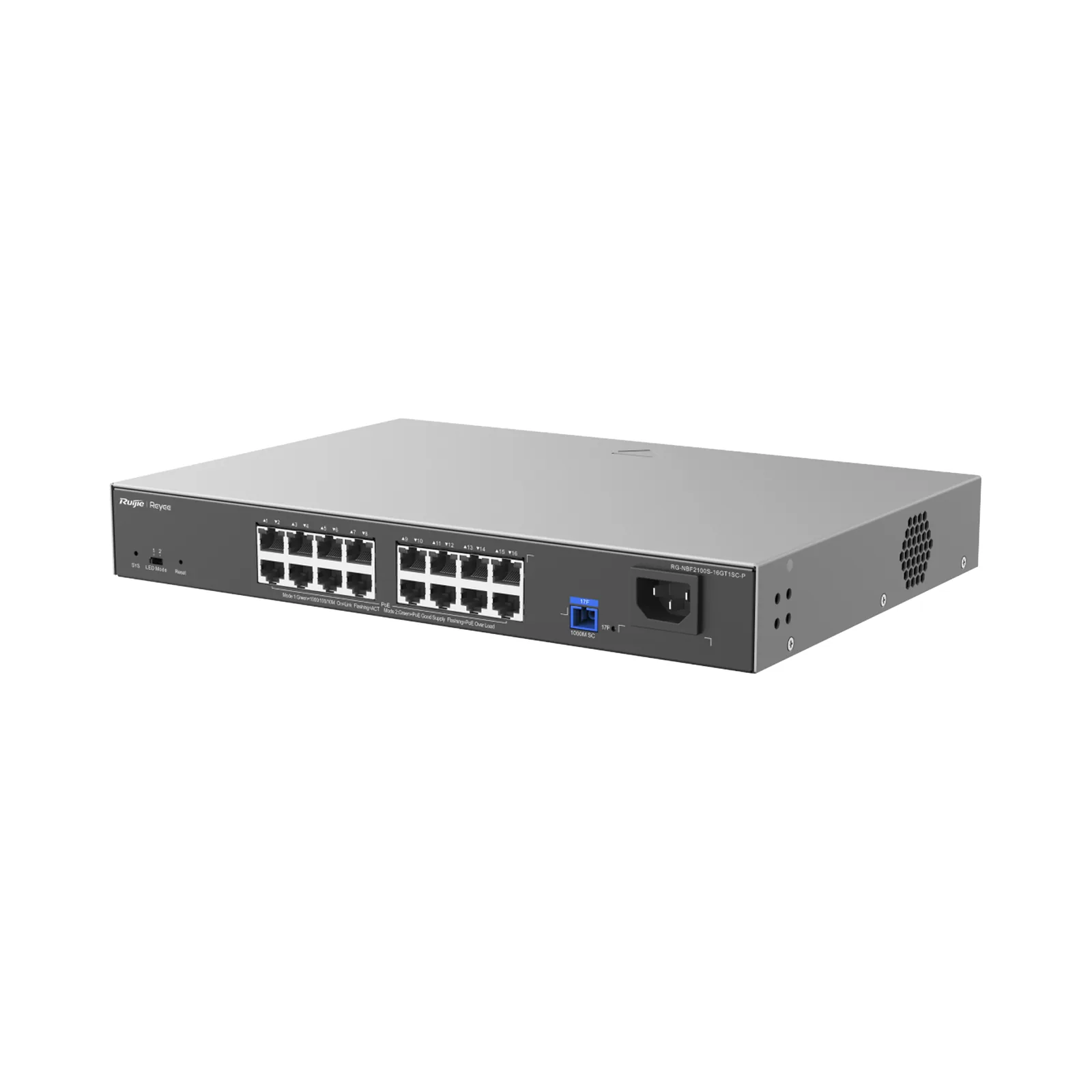 e-Lighten ONU / Switch PoE+ Hibrido, Capa 2 con un Puerto PON 1G SC/UPC y 16 Puertos Ethernet PoE+ 1G hasta 240 Watts y 100 Clientes