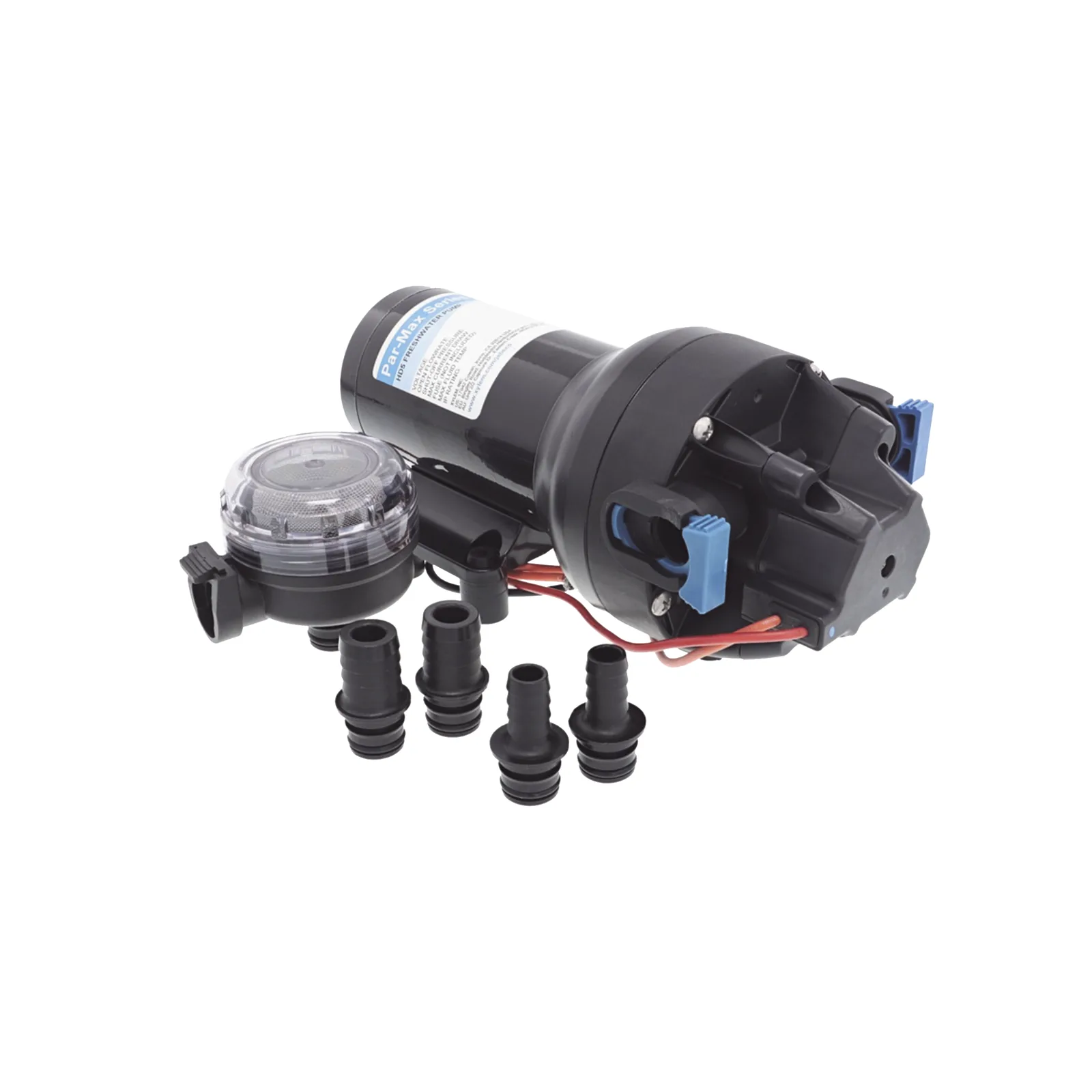 Bomba de diafragma controlada por presión para trabajo pesado ParMax de 12 Vcd, caudal de 5 GPM, presión máxima 60 psi, para manguera de diámetro interior de 13 mm (1/2") y 19 mm (3/4")