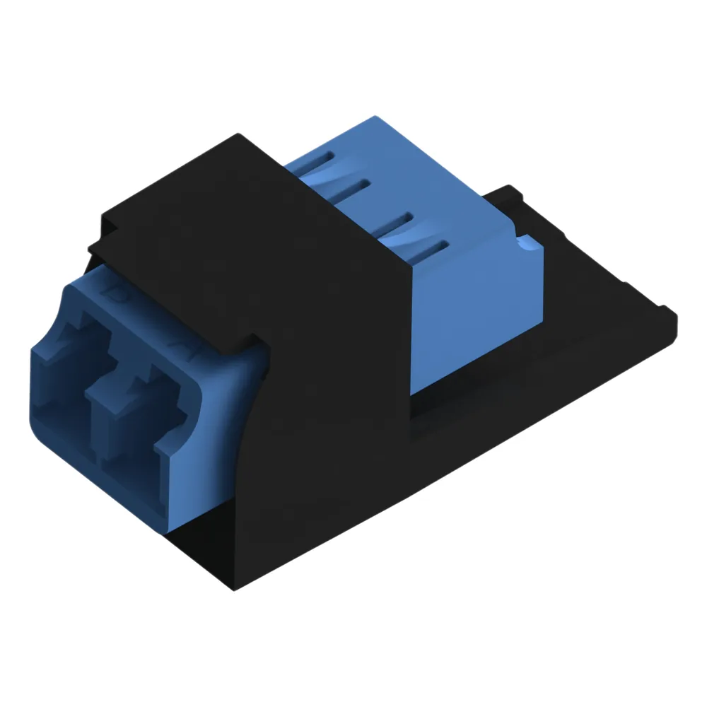 Módulo Acoplador LC Duplex, para Fibra Óptica Monomodo OS1/OS2, Tipo Mini-Com, Color Negro