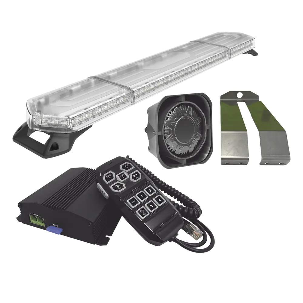 Kit de Sirena, Bocina y Torreta de 48", Con 96 LED, Ambar, Ideal Para Equipar Unidades De Seguridad Privada, MinerIa e Industria