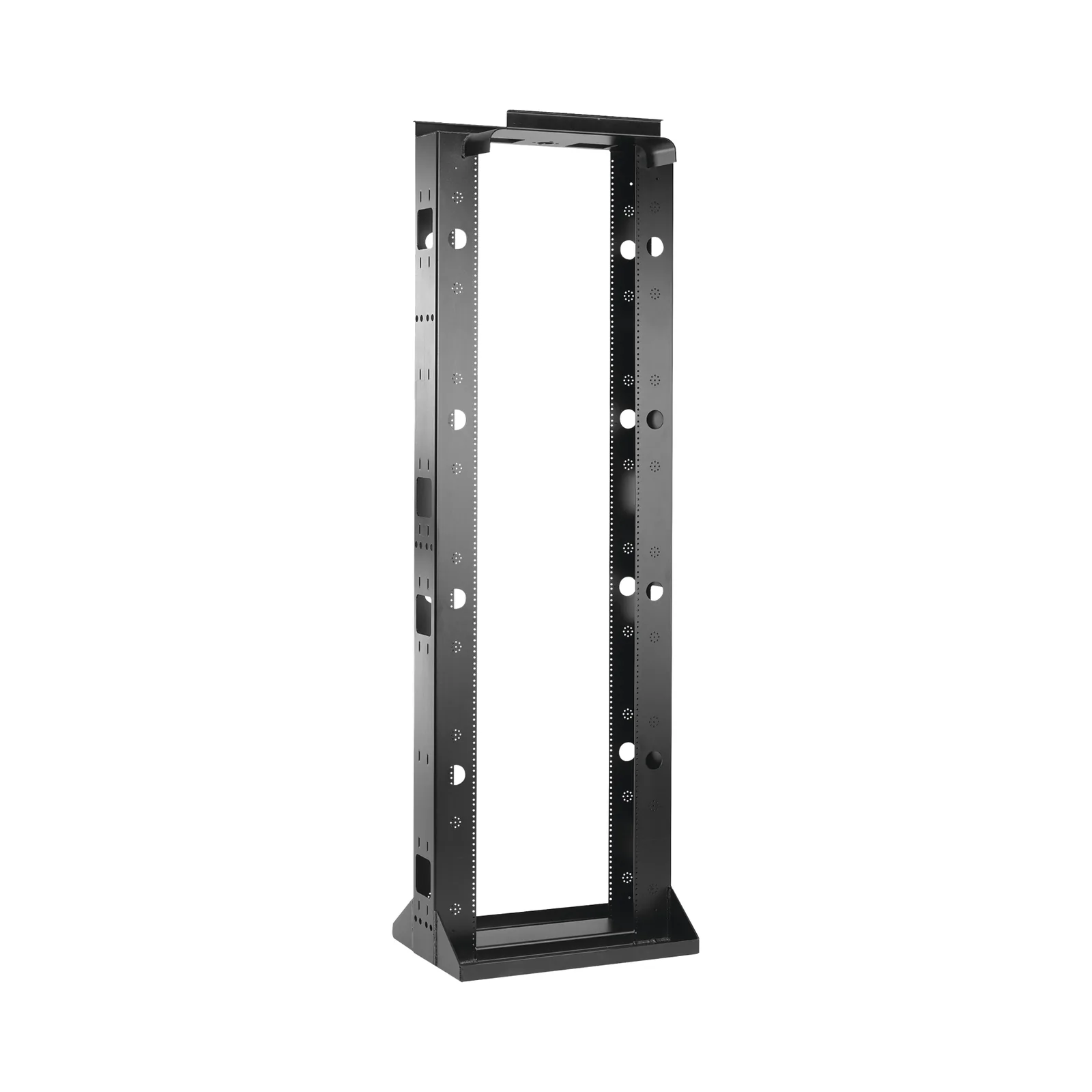Rack Abierto Sísmico de 2 Postes Estándar de 19 in / 45U / 2.19 m (7.2 ft) de Altura / Capacidad 2,500 lb (1,134 kg) / Acero Calibre 10 (3.4 mm) / Certificación NEBS Zona 4 y OSHPD / Negro RAL 9005
