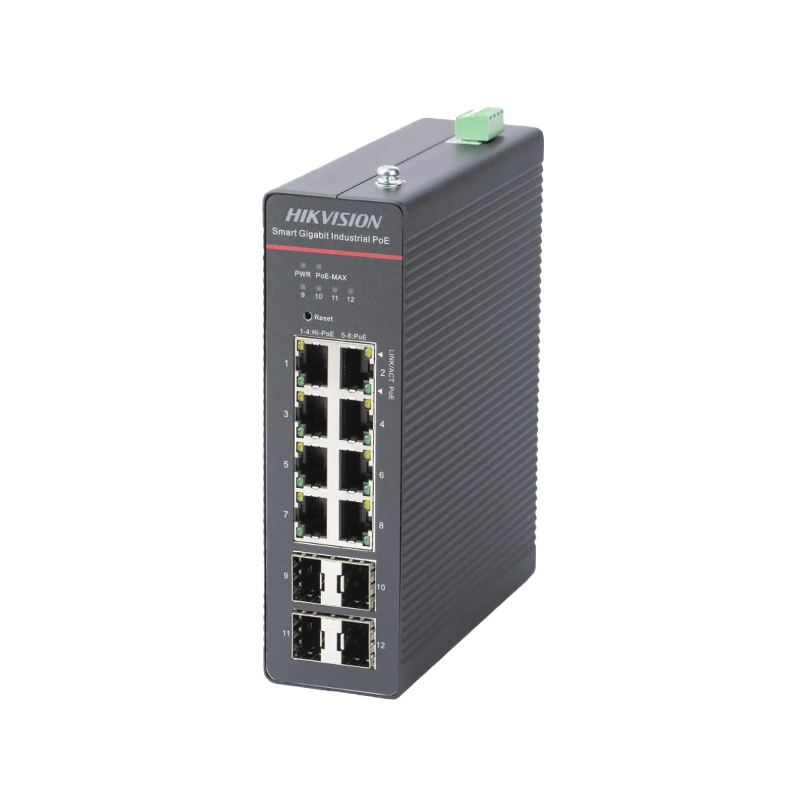 Switch Gigabit PoE+ / Industrial / Administrable / 4 Puertos Gigabit PoE+ (90 W) + 4 Puertos Gigabit PoE+(30 W) / 4 Puertos Gigabit SFP / 300 W Total / 48 a 57 VCD / Ideal para Proyectos / 300 Metros de Distancia