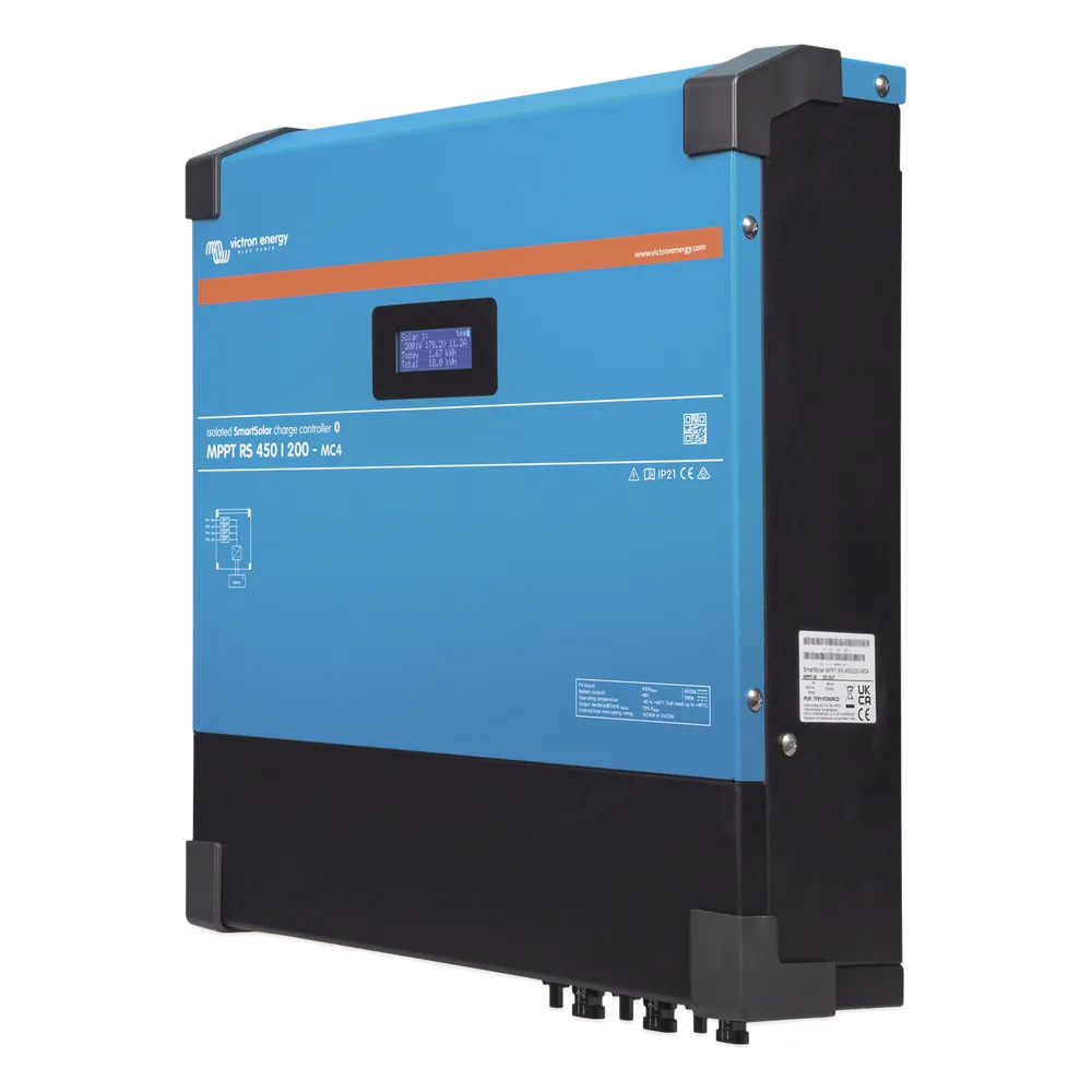 SmartSolar MPPT RS 450/200-MC4. Controlador Solar MPPT 200A, Voltaje: 48 Vcc. Para uso con Inv. Cargadores Victron