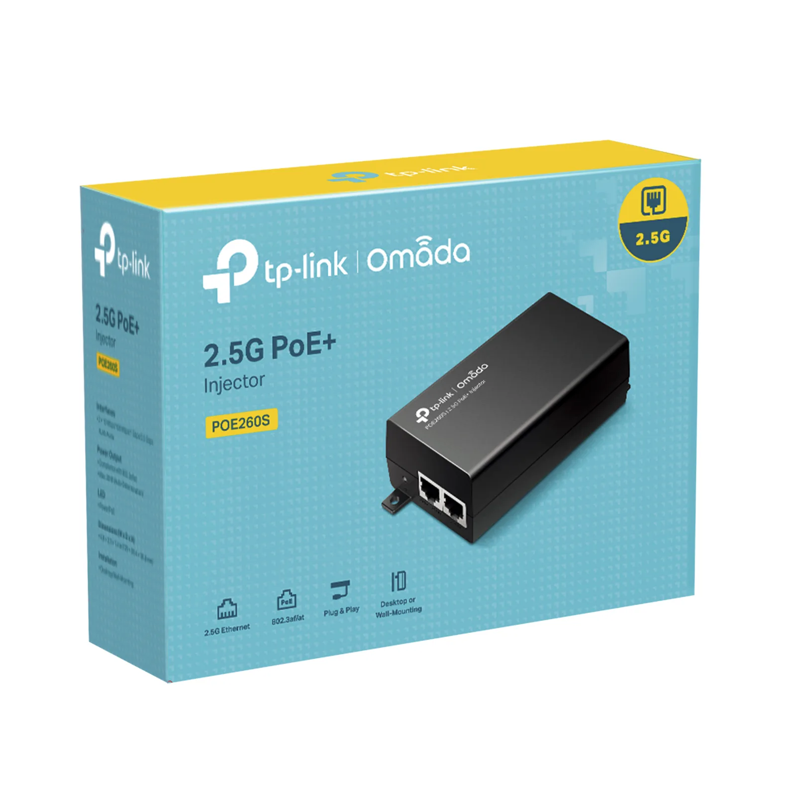 Inyector PoE+ (30W) / Gigabit 802.3 af/at / 2 puertos 10/100/1000 Mbps / Plug and Play / Fuente alimientación Integrada